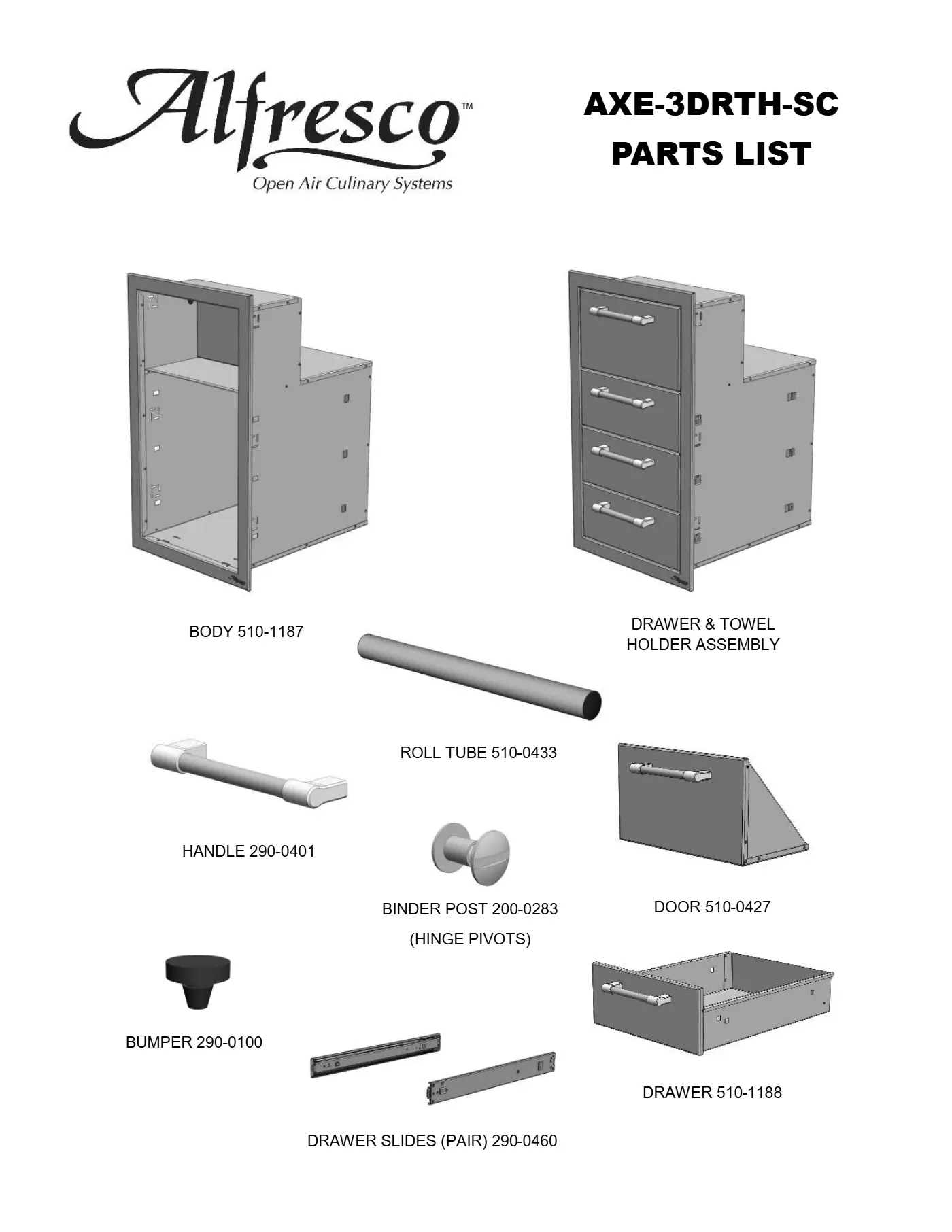 AXE-3DRTH-SC Drawers with Towel Holder Parts parts diagram