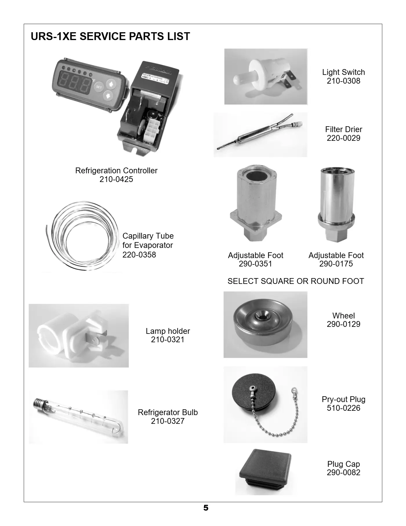 URS-1XE Refrigerator Parts page 2 parts diagram