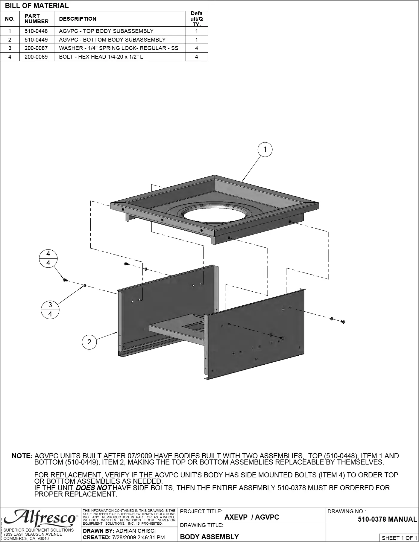 AXEVP Versa Power Burner Body Assembly parts diagram