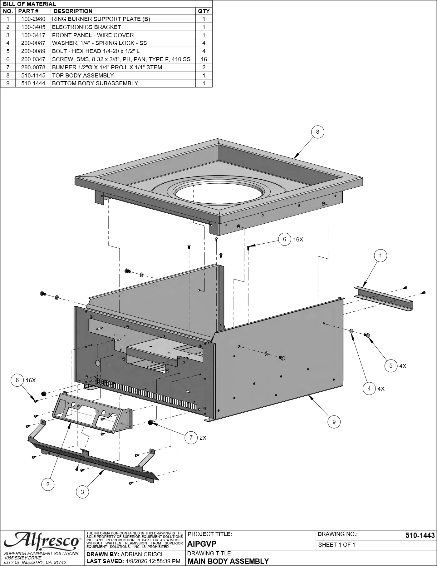 AIPGVP Versa Power Burner Main Body Assembly parts diagram