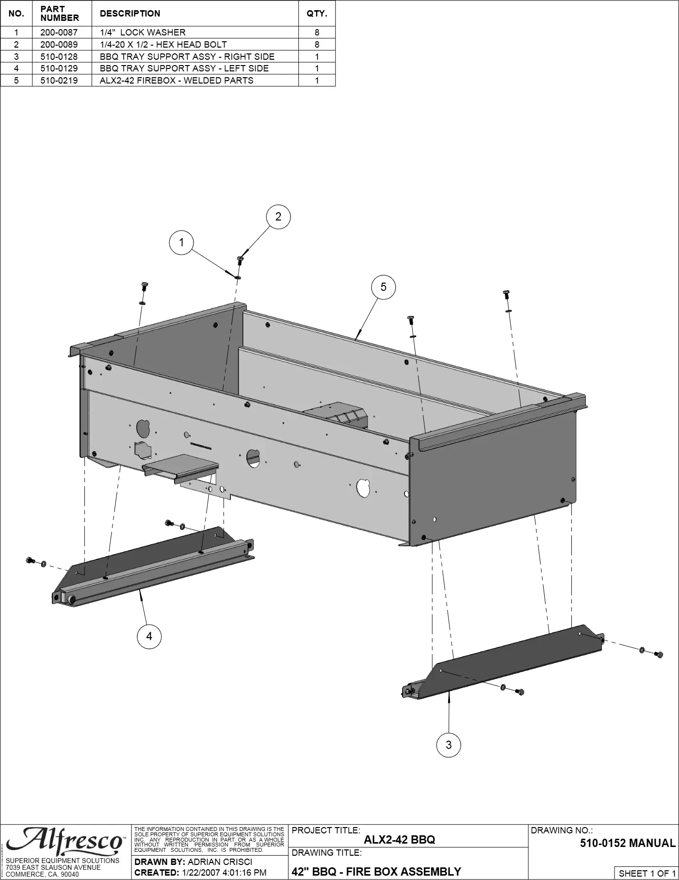 ALX2-42 Grill Fire Box Assembly parts diagram