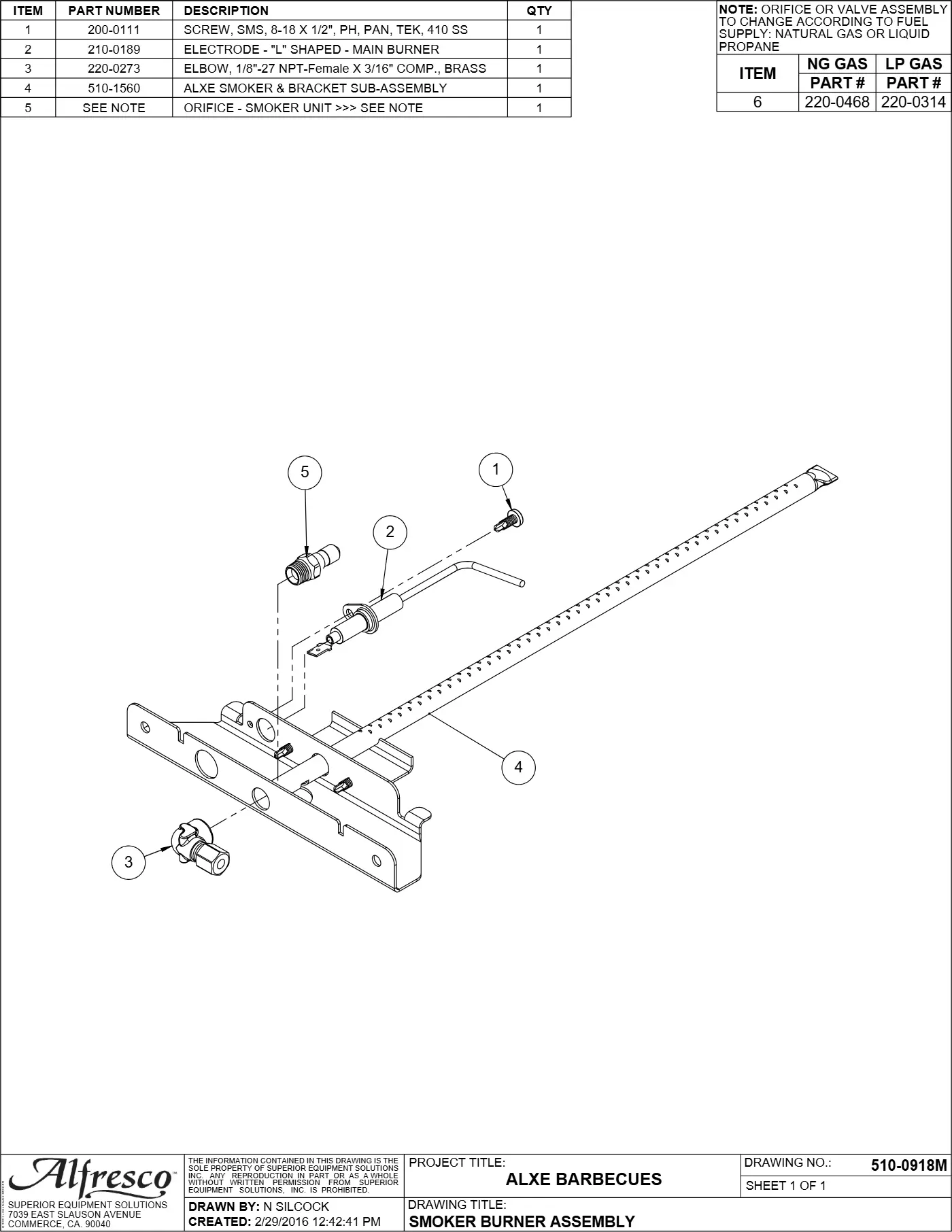 ALXE-42 and ALXE-42SZ Grill Smoker Burner Assembly parts diagram