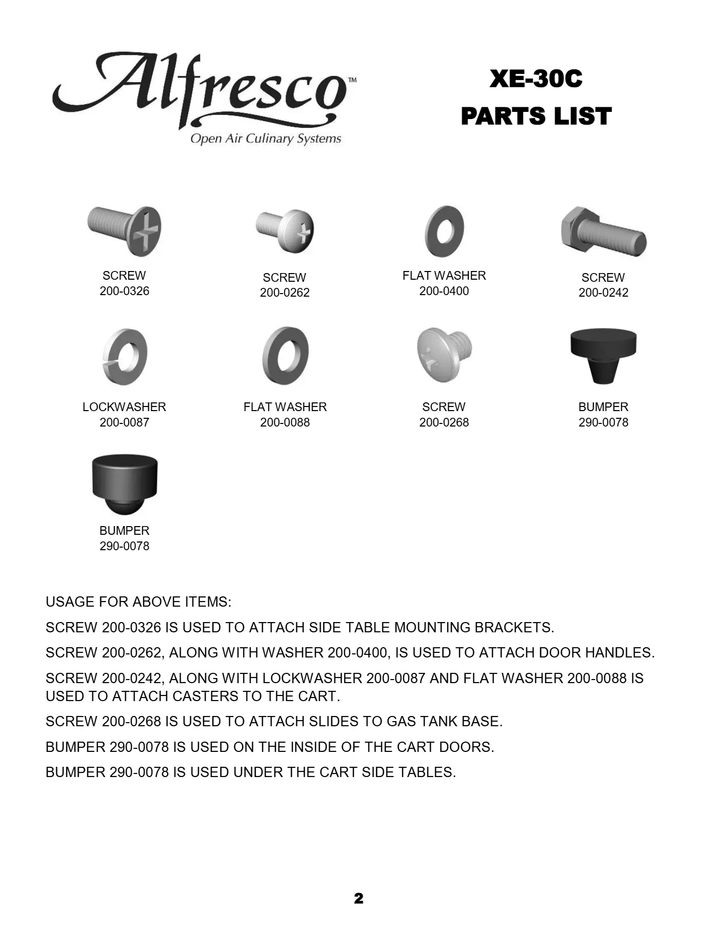 XE-30C Grill Cart Parts page 2 parts diagram
