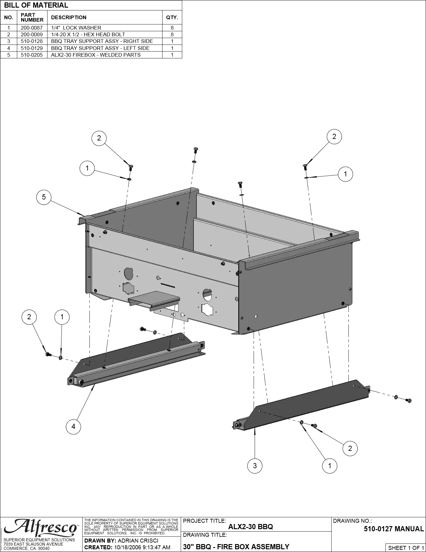 ALX2-30 Grill Fire Box Assembly parts diagram
