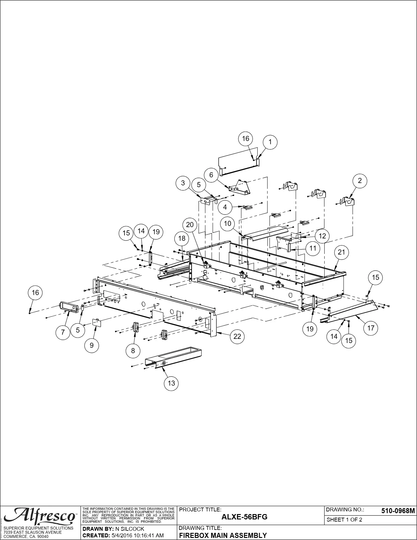 ALXE-56BFG Grill Firebox Main Assembly parts diagram