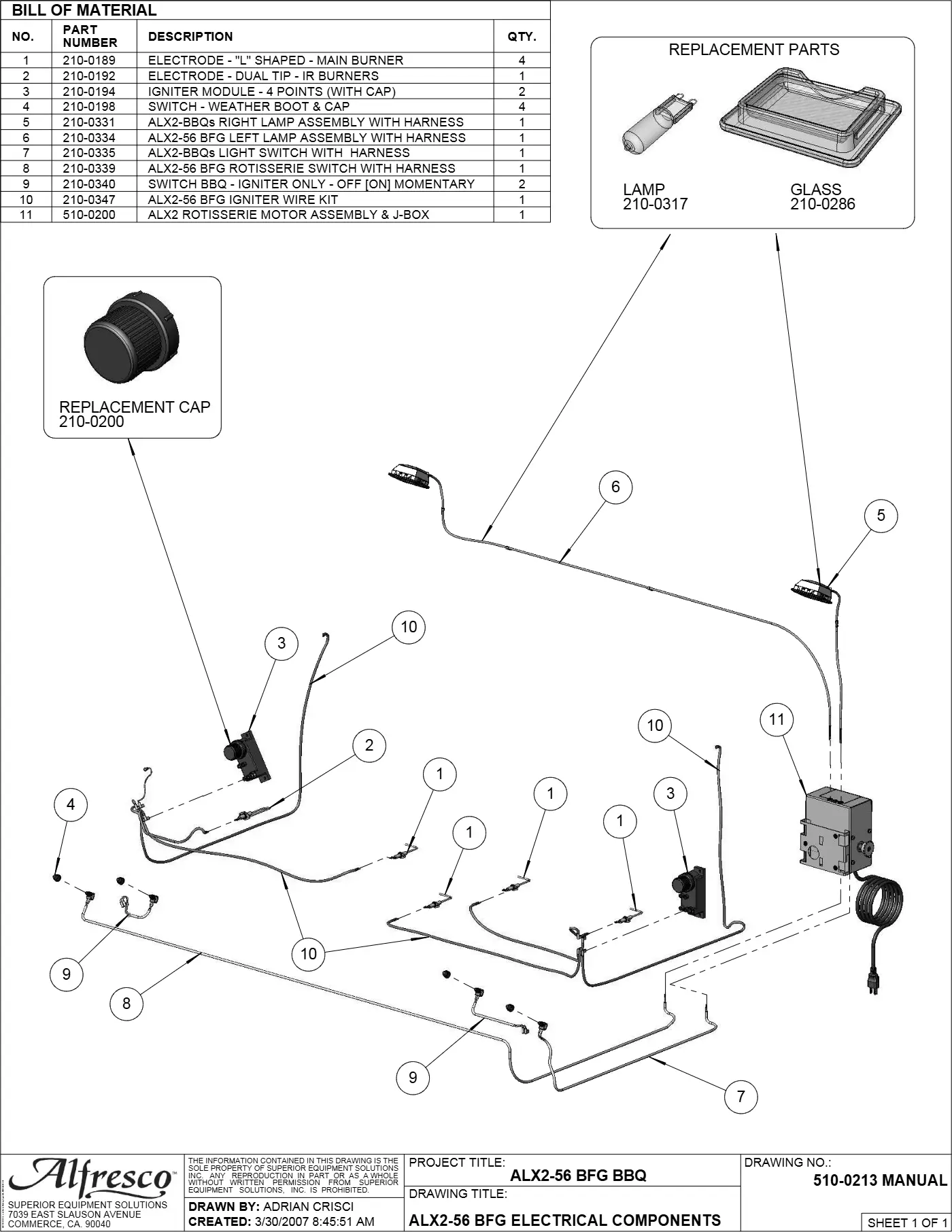 ALX2-56BFG Grill Bfg Electrical Components parts diagram