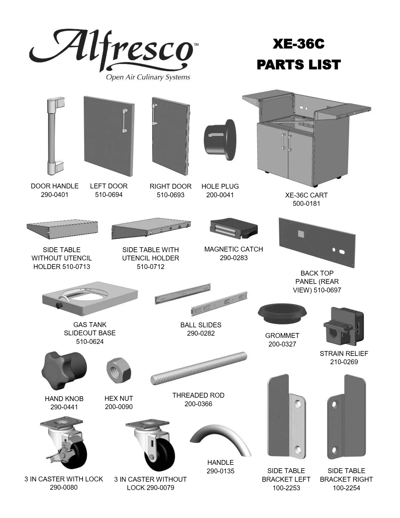 XE-36C Grill Cart Parts parts diagram