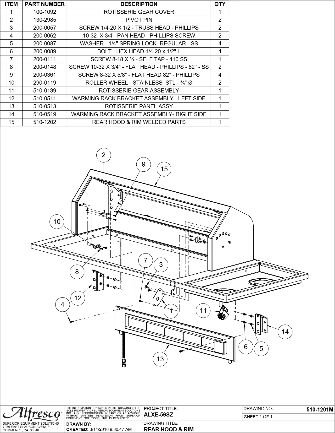 ALXE-56 and ALXE-56SZ Grill Rear Hood & Rim parts diagram