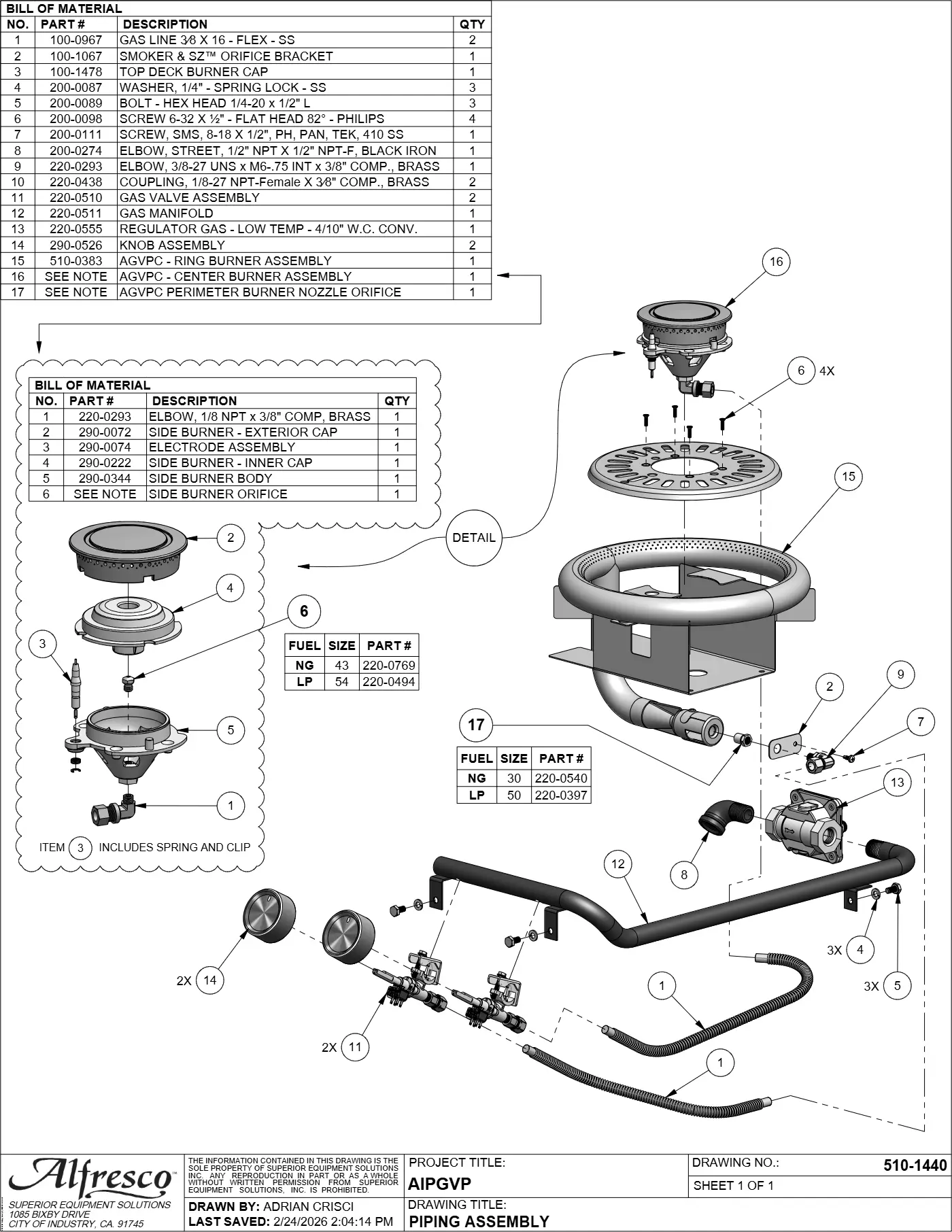 AIPGVP Versa Power Burner Piping Assembly parts diagram