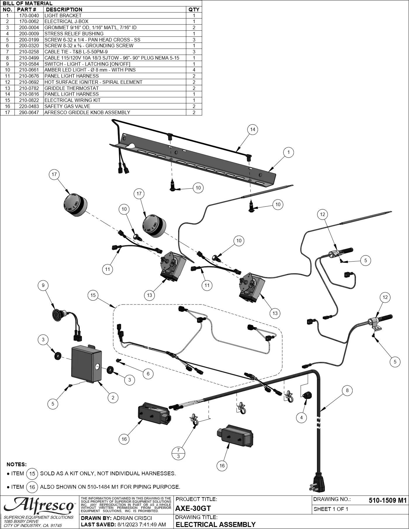 AXE-30GT Dual Zone Griddle Front Panel Main Assembly parts diagram