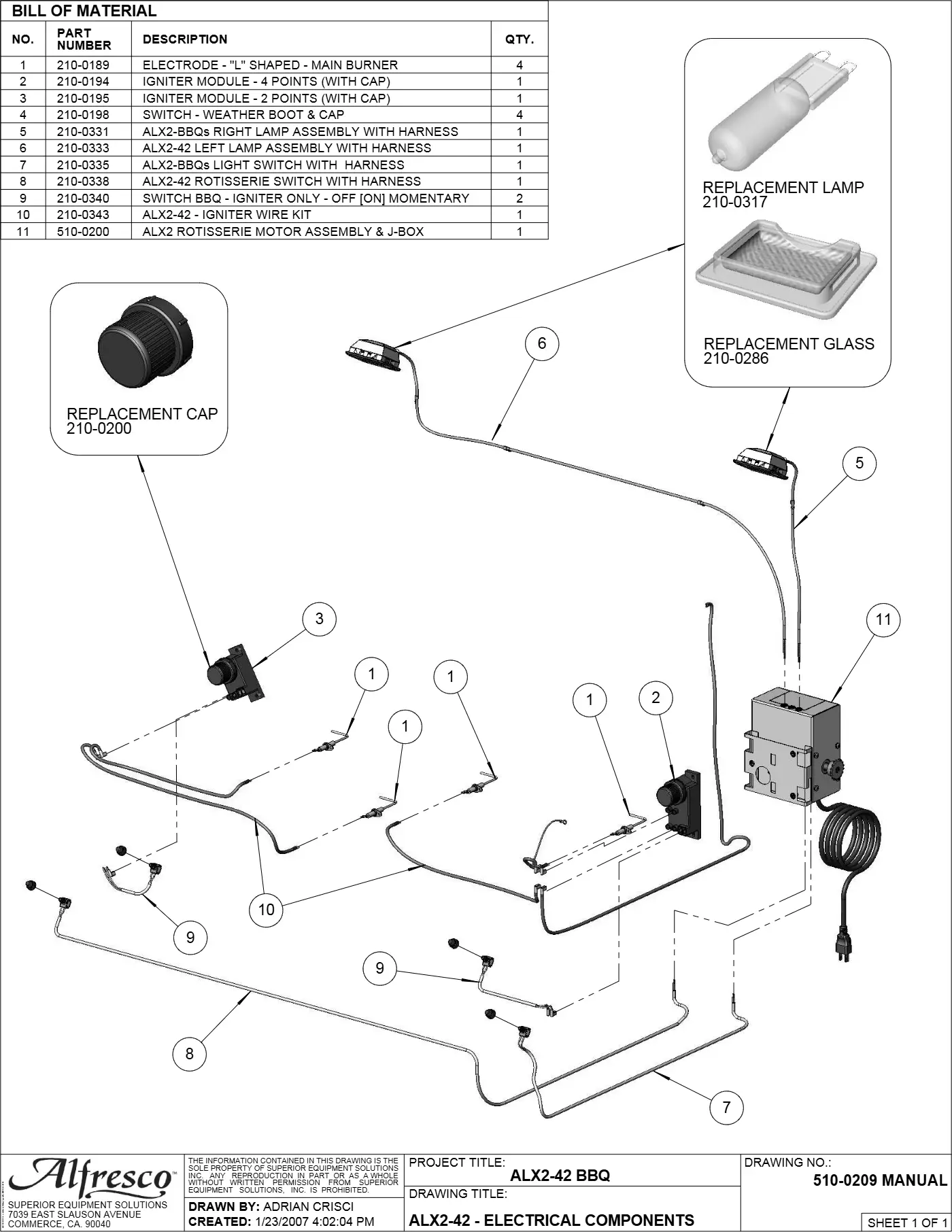 ALX2-42 Grill Electrical Components parts diagram