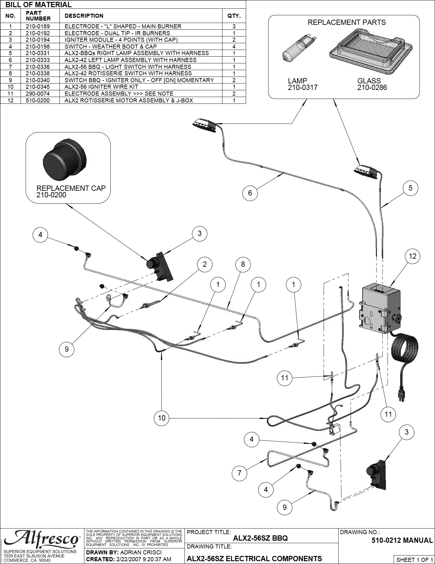 ALX2-56SZ Sear Zone Grill Electrical Components parts diagram