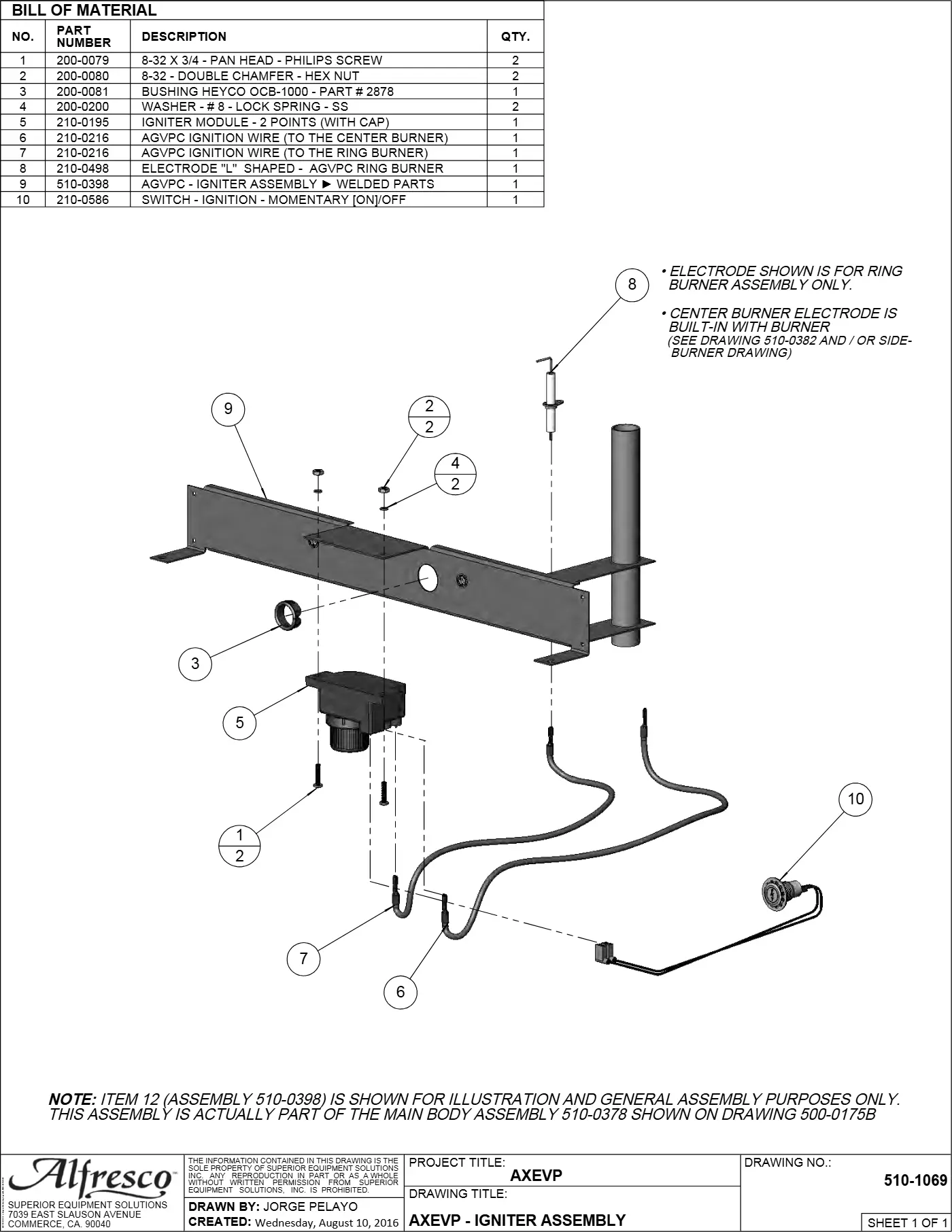 AXEVP Versa Power Burner Igniter Assembly parts diagram