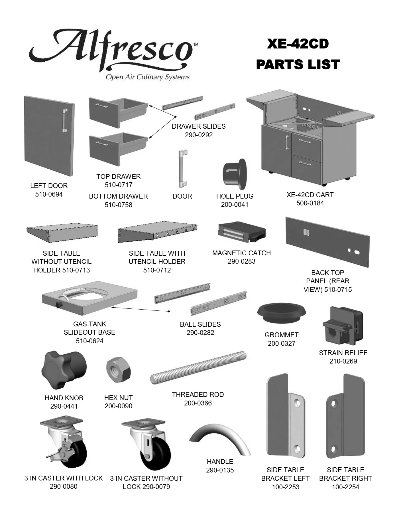 XE-42CD Grill Cart Parts parts diagram
