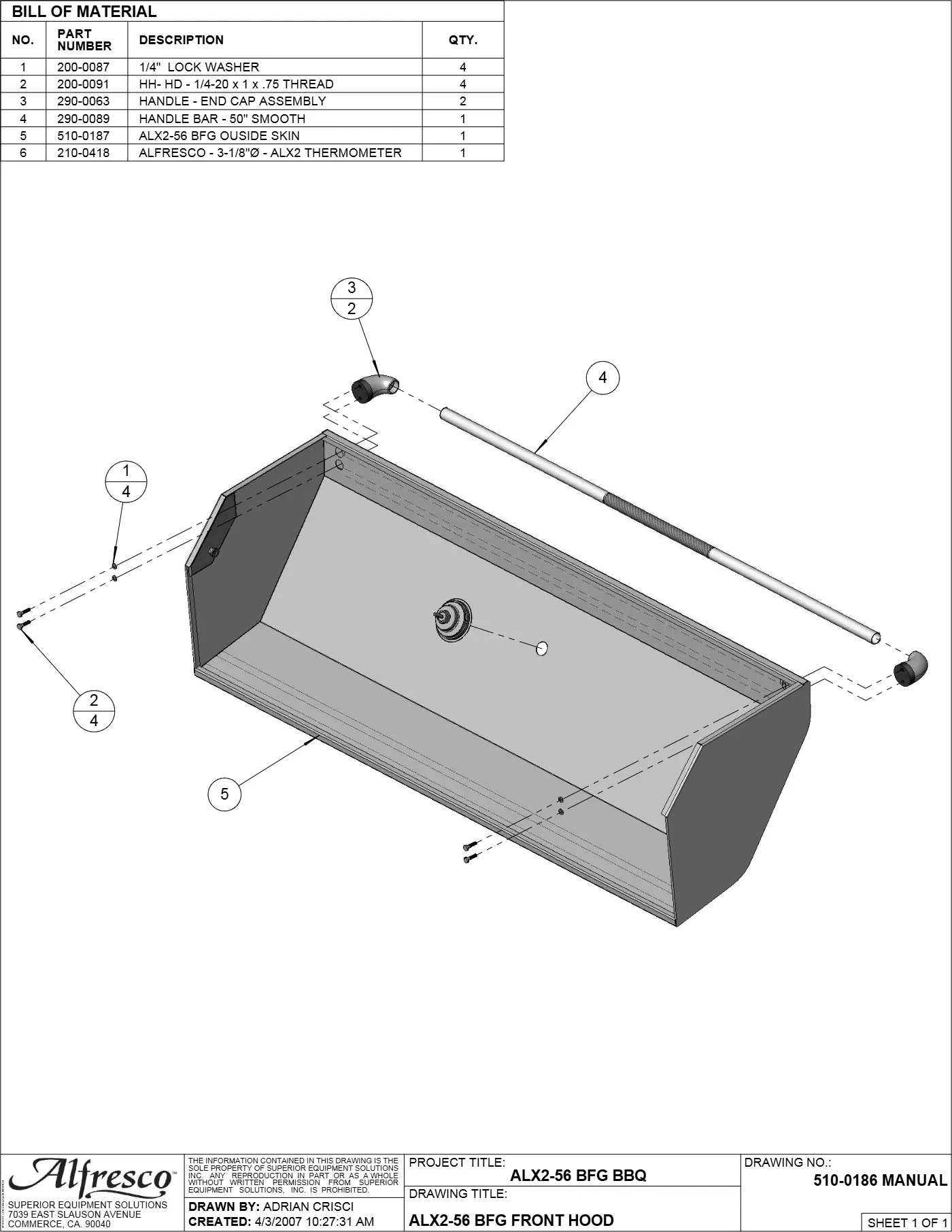 ALX2-56BFG Grill Bfg Front Hood parts diagram