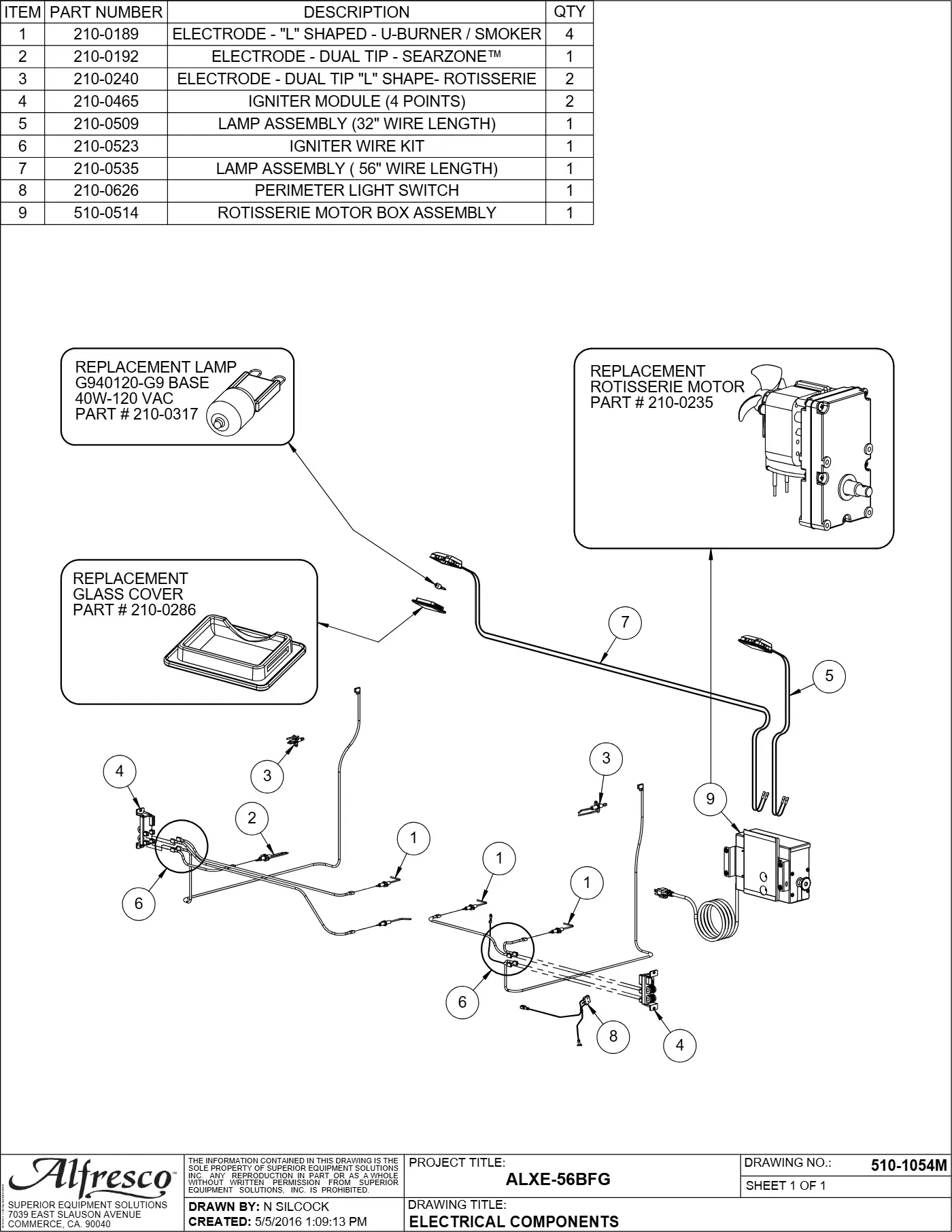 ALXE-56BFG Grill Electrical Components parts diagram