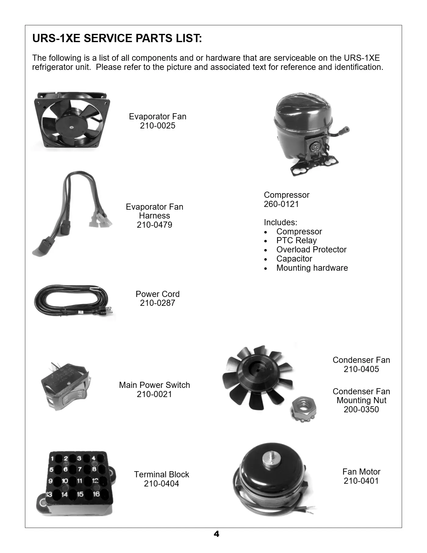 URS-1XE Refrigerator Parts page 1 parts diagram