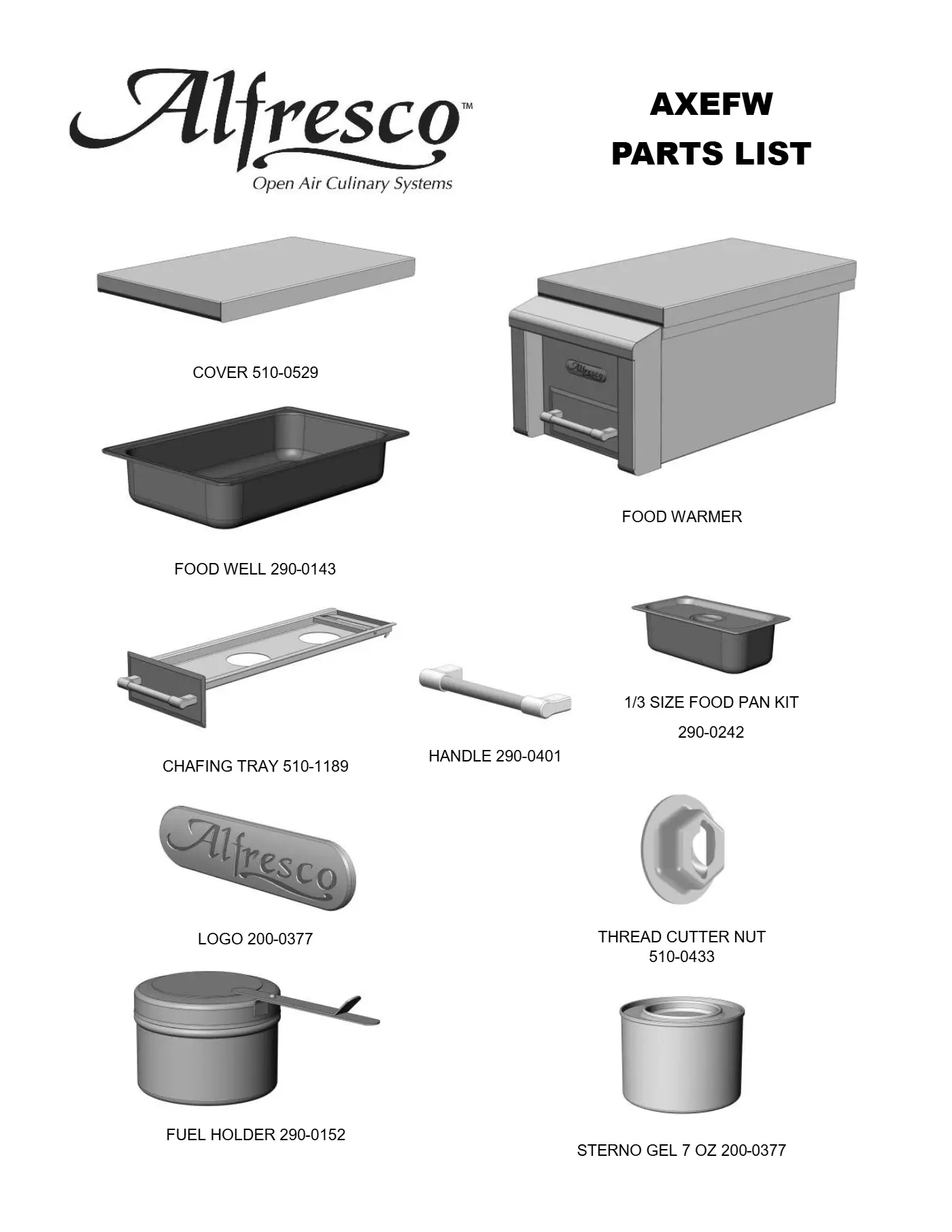 AXEFW Food Warmer Parts parts diagram