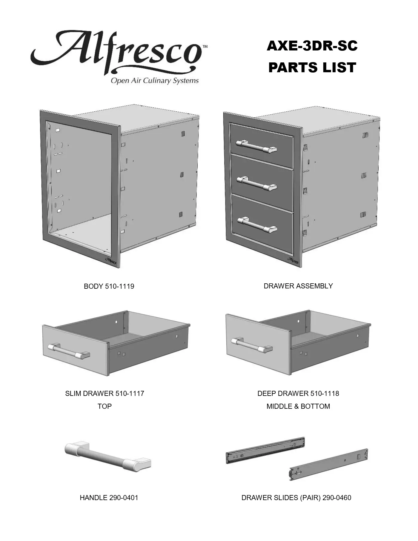 AXE-3DR-SC Triple Drawer Parts parts diagram