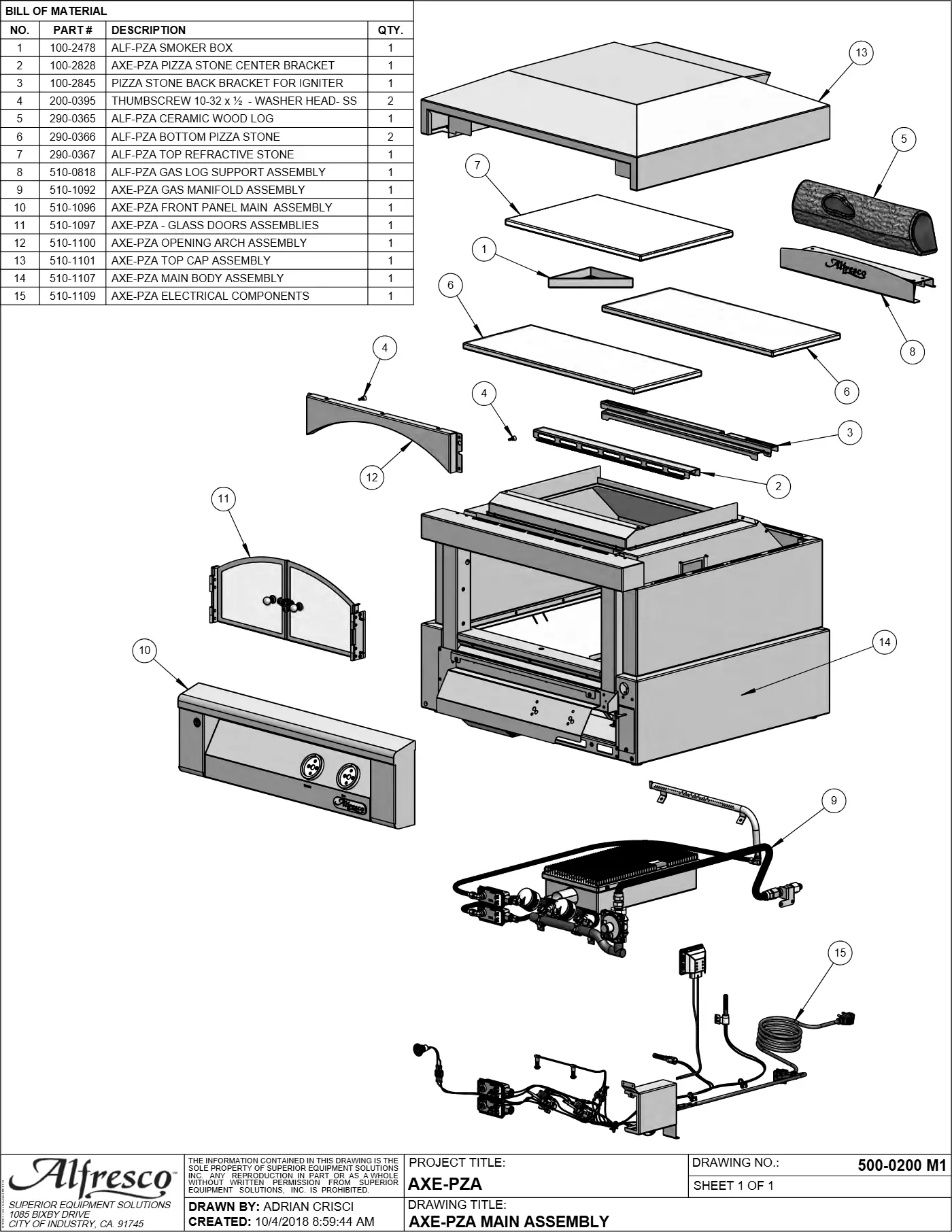 AXE-PZA Pizza Oven Plus Complete Unit (Main Assembly) parts diagram