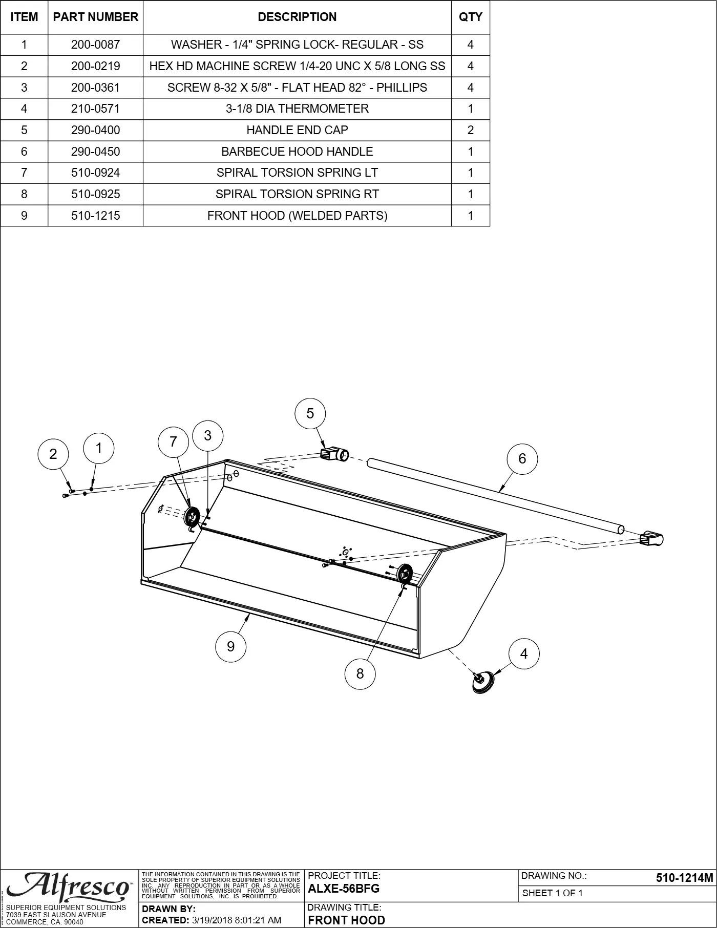 ALXE-56BFG Grill Front Hood parts diagram
