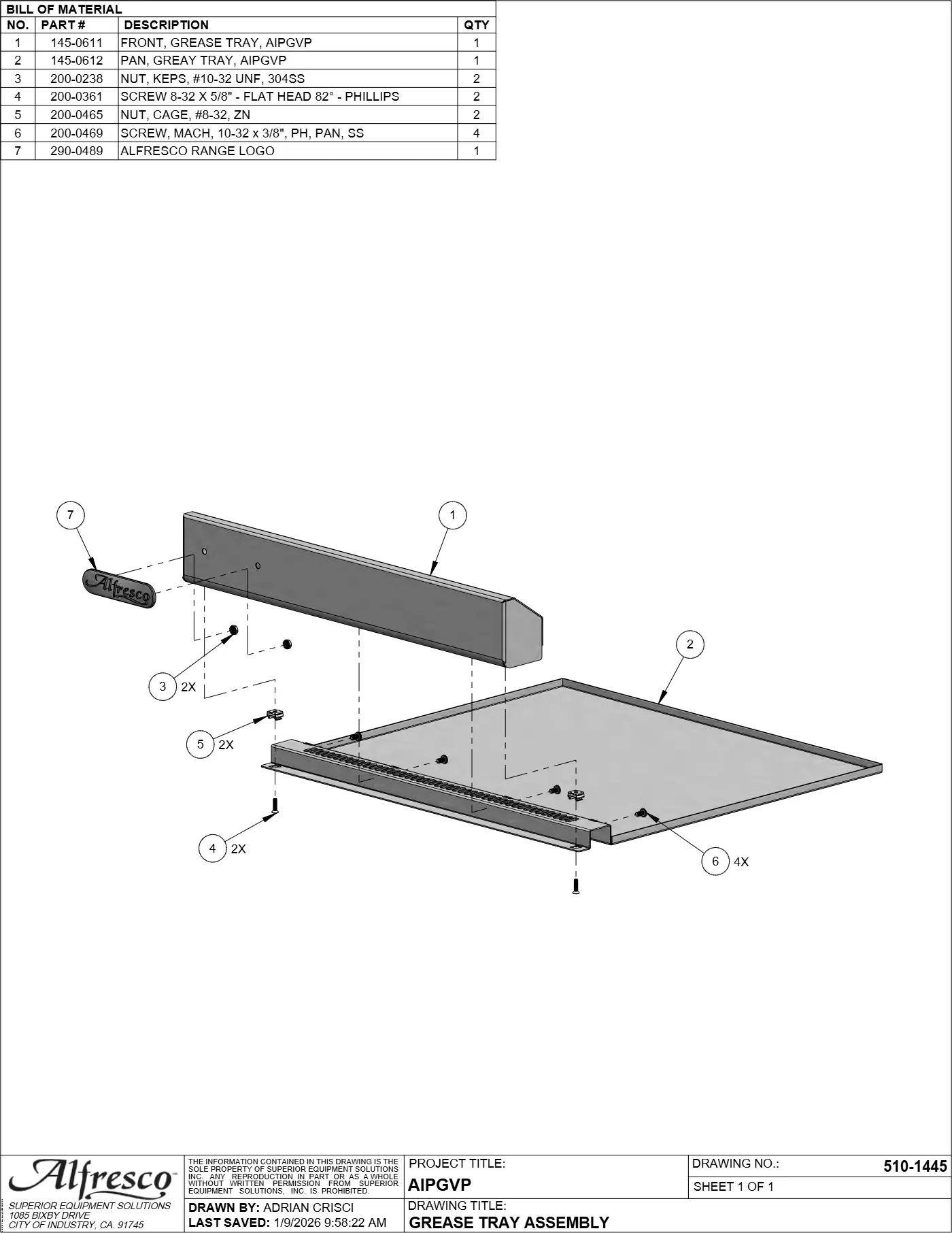AIPGVP Versa Power Burner Grease Tray Assembly parts diagram