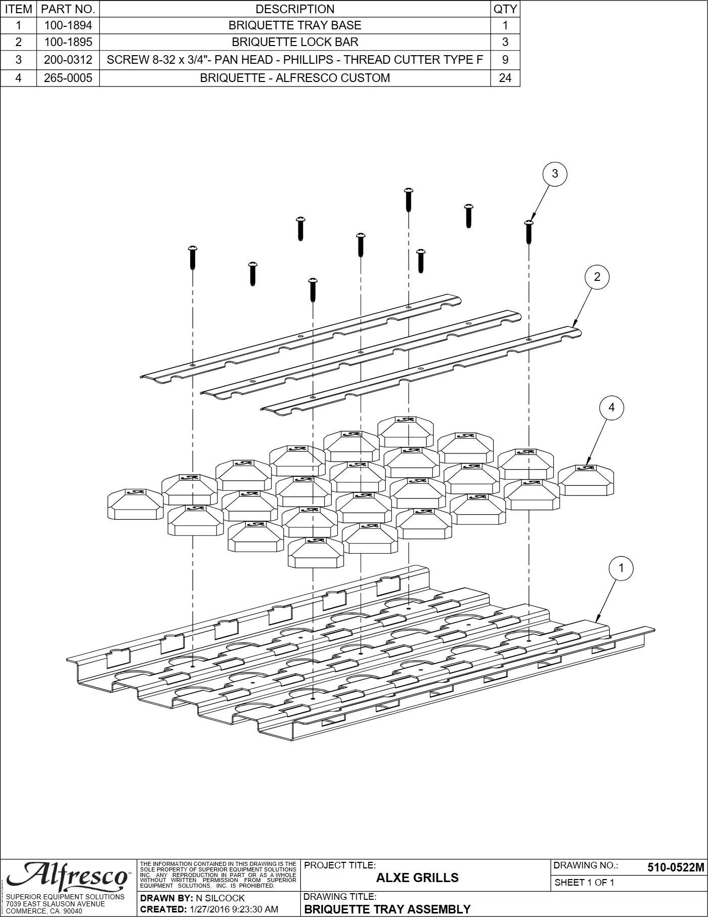 ALXE-56 and ALXE-56SZ Grill Briquette Tray Assembly parts diagram