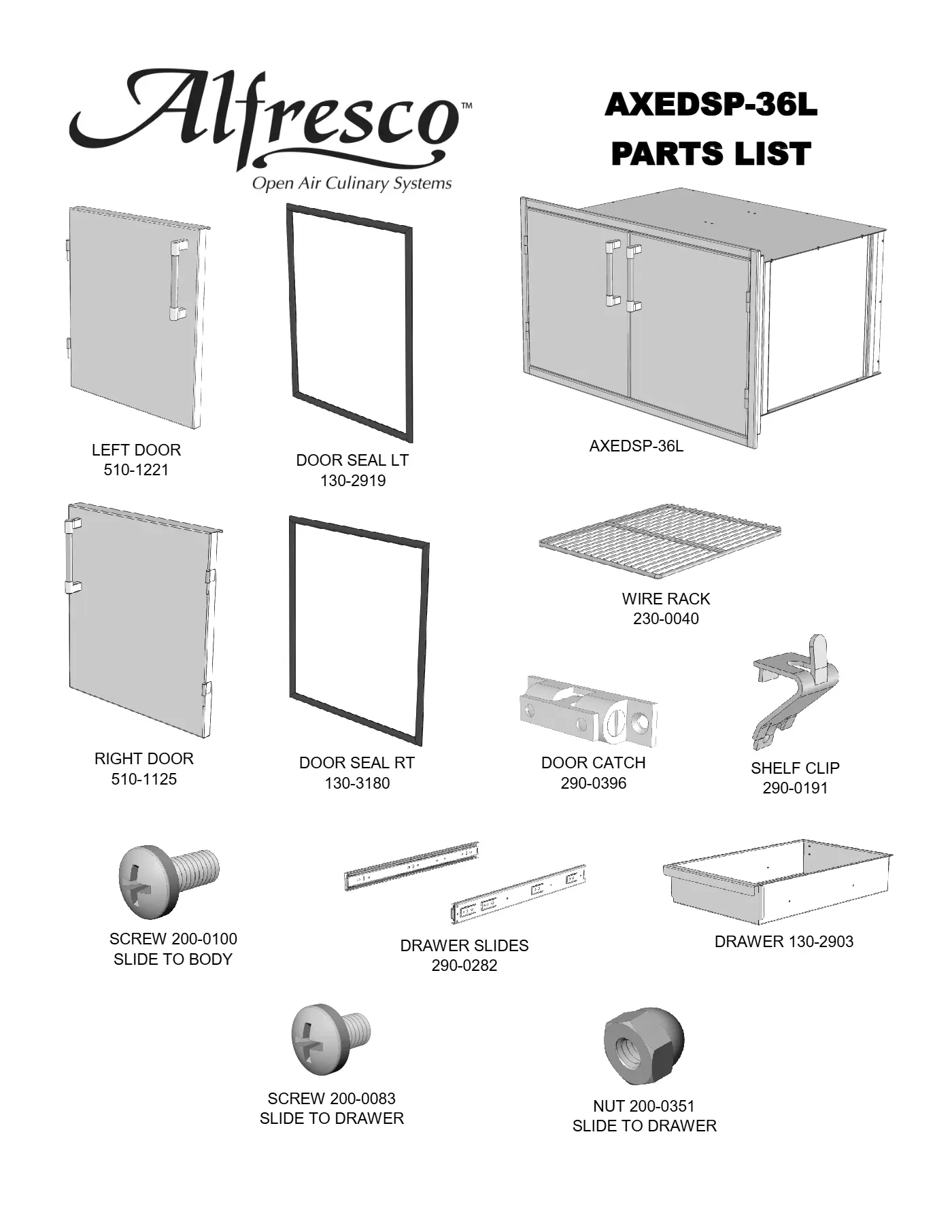 AXEDSP-36L Dry Storage Pantry Parts parts diagram