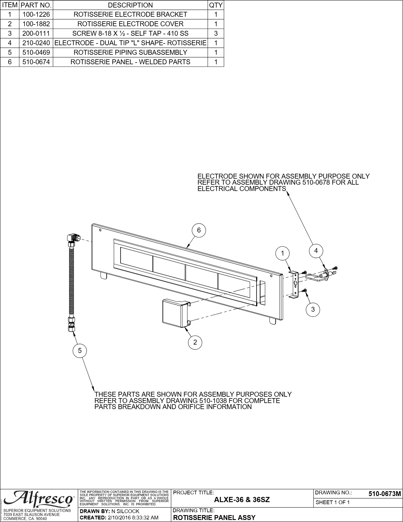 ALXE-36 and ALXE-36SZ Grill Rotisserie Panel Assy parts diagram