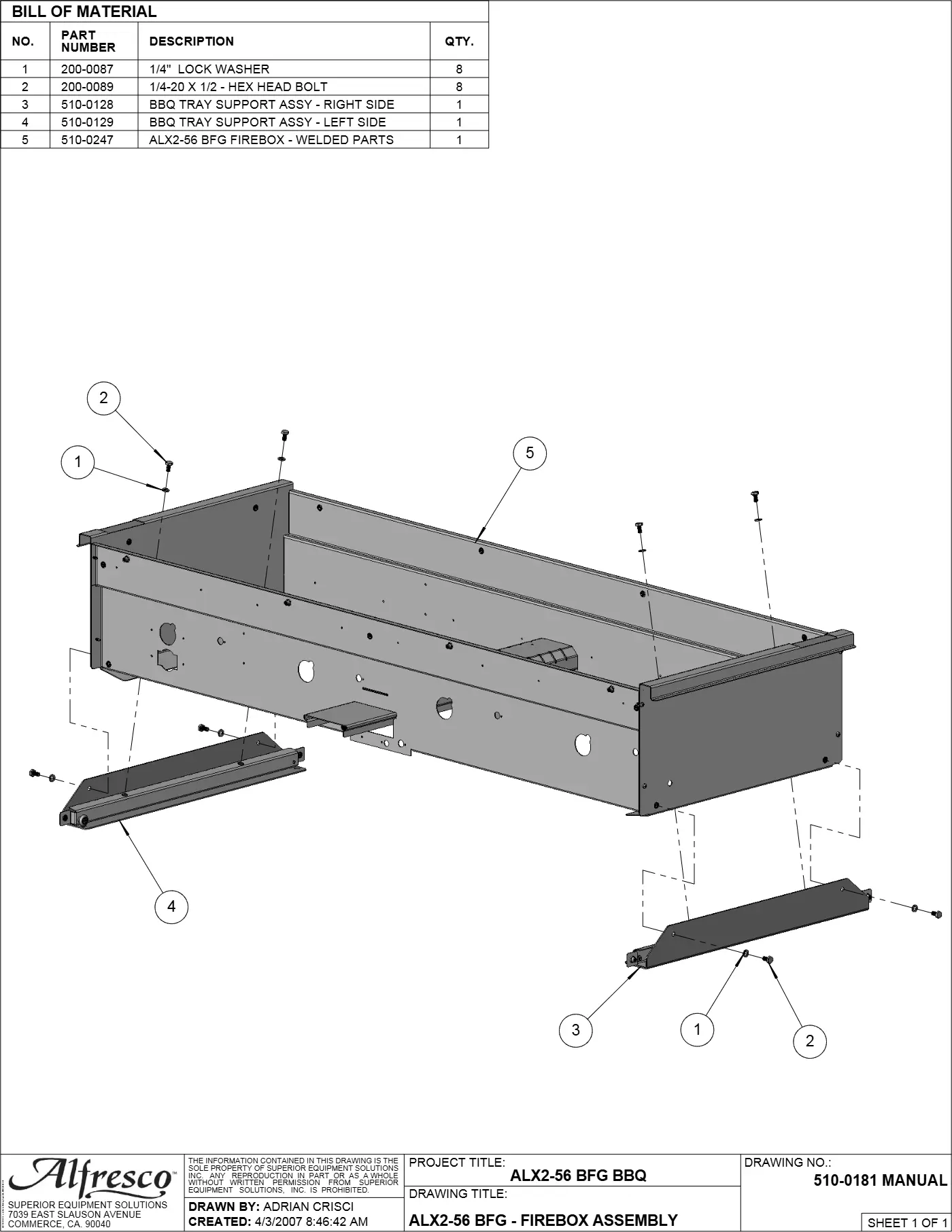 ALX2-56BFG Grill Bfg - Firebox Assembly parts diagram