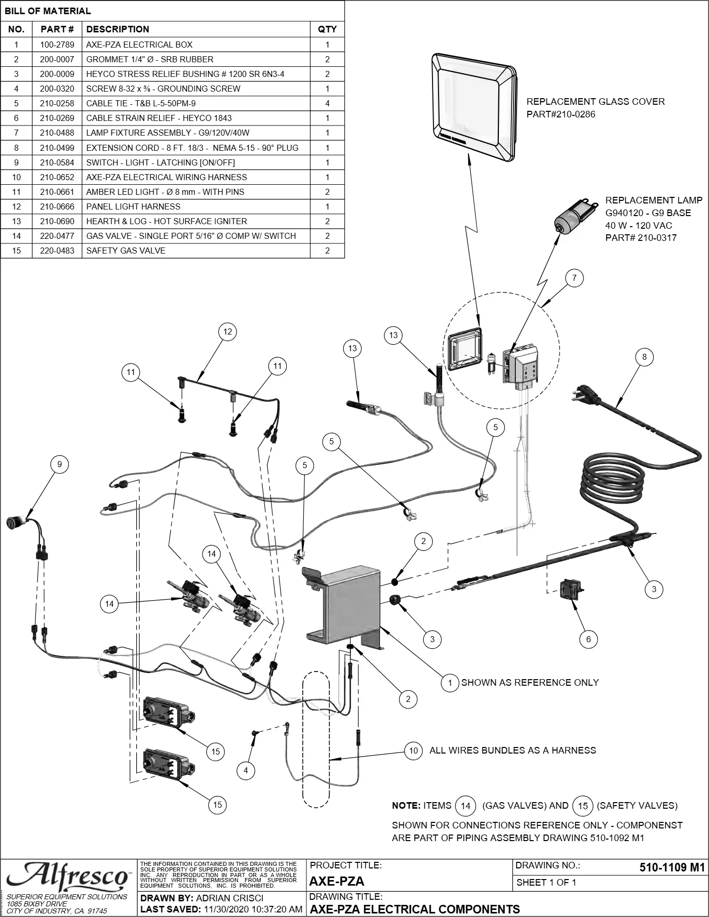 AXE-PZA Pizza Oven Plus Electrical Components parts diagram