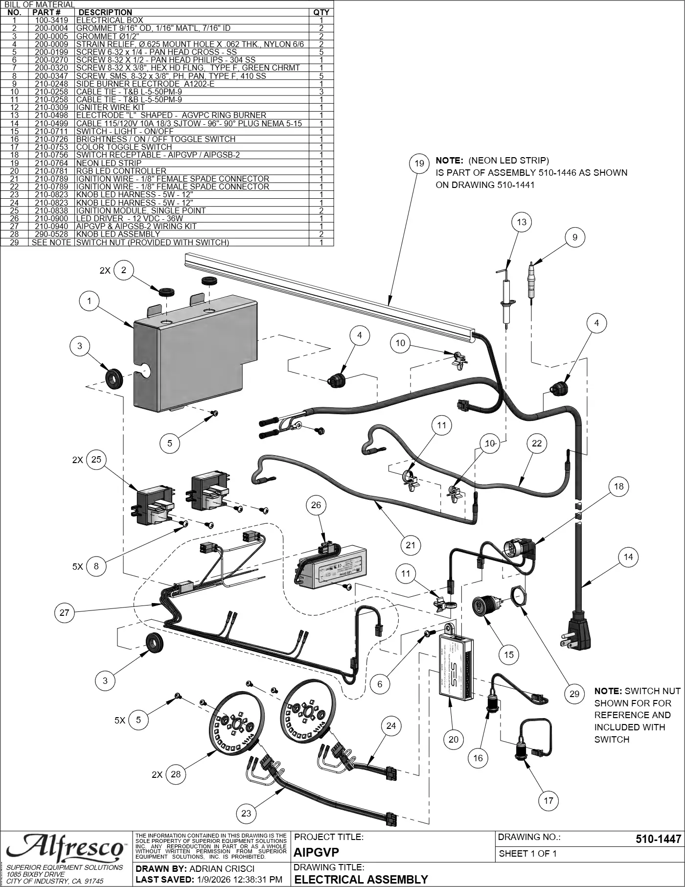AIPGVP Versa Power Burner Electrical Assembly parts diagram