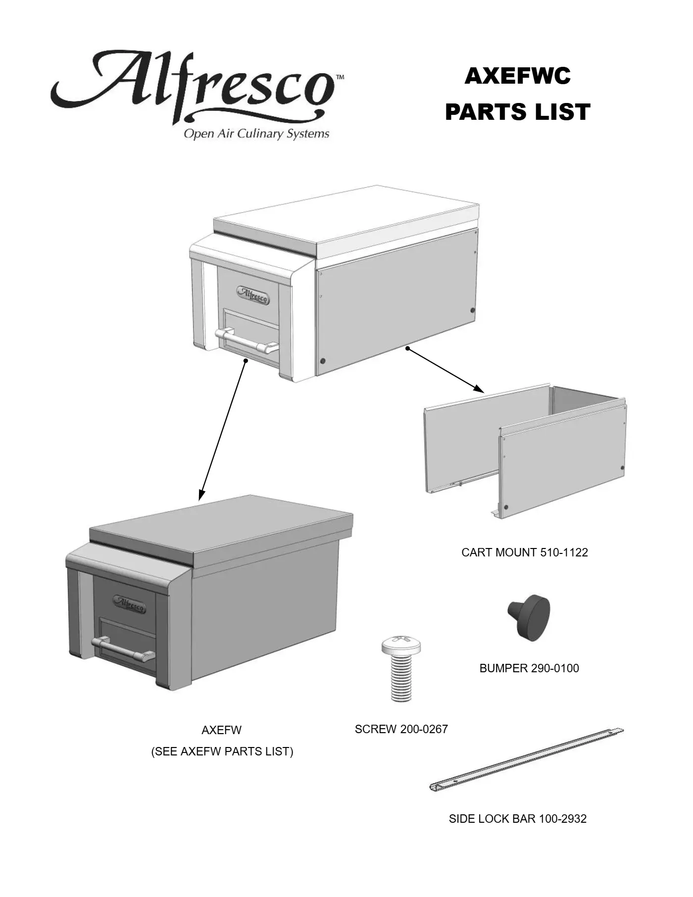 AXEFWC Food Warmer Cart Mount Parts parts diagram