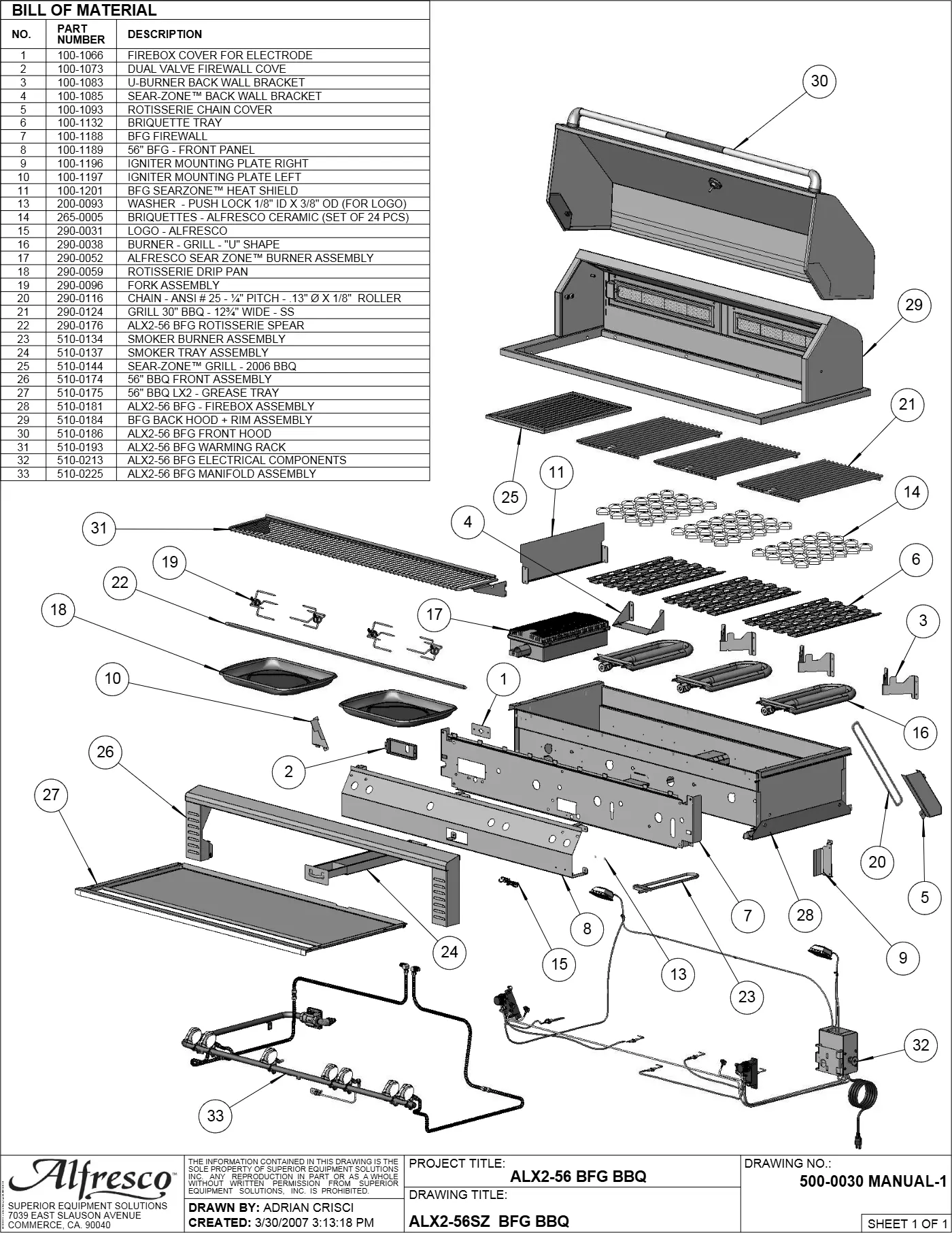 ALX2-56BFG Grill Complete Unit (Main Assembly) parts diagram