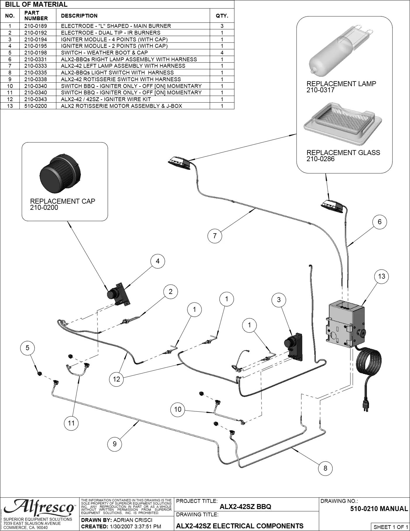 ALX2-42SZ Sear Zone Grill BBQ Unit - Built In parts diagram