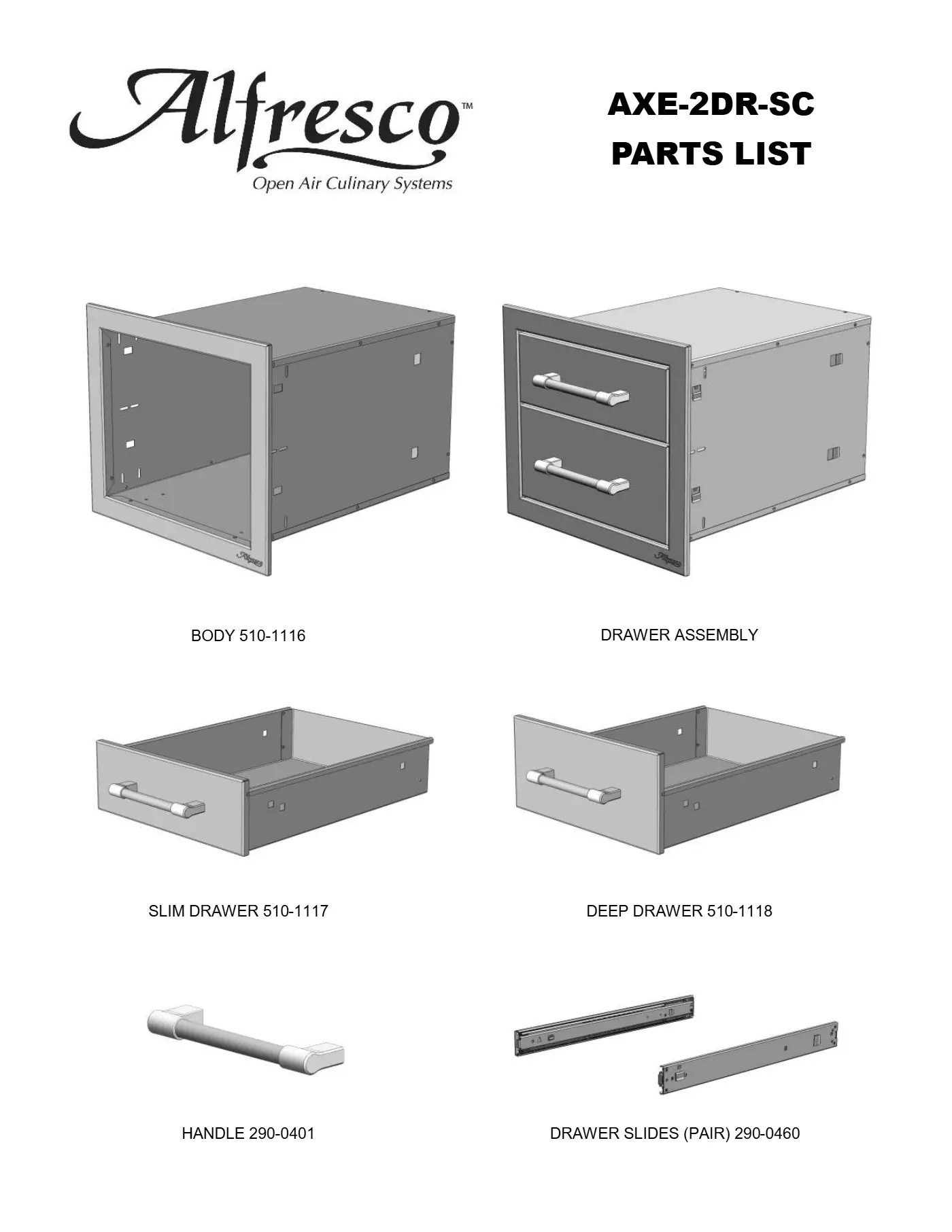 AXE-2DR-SC Double Drawer Parts parts diagram