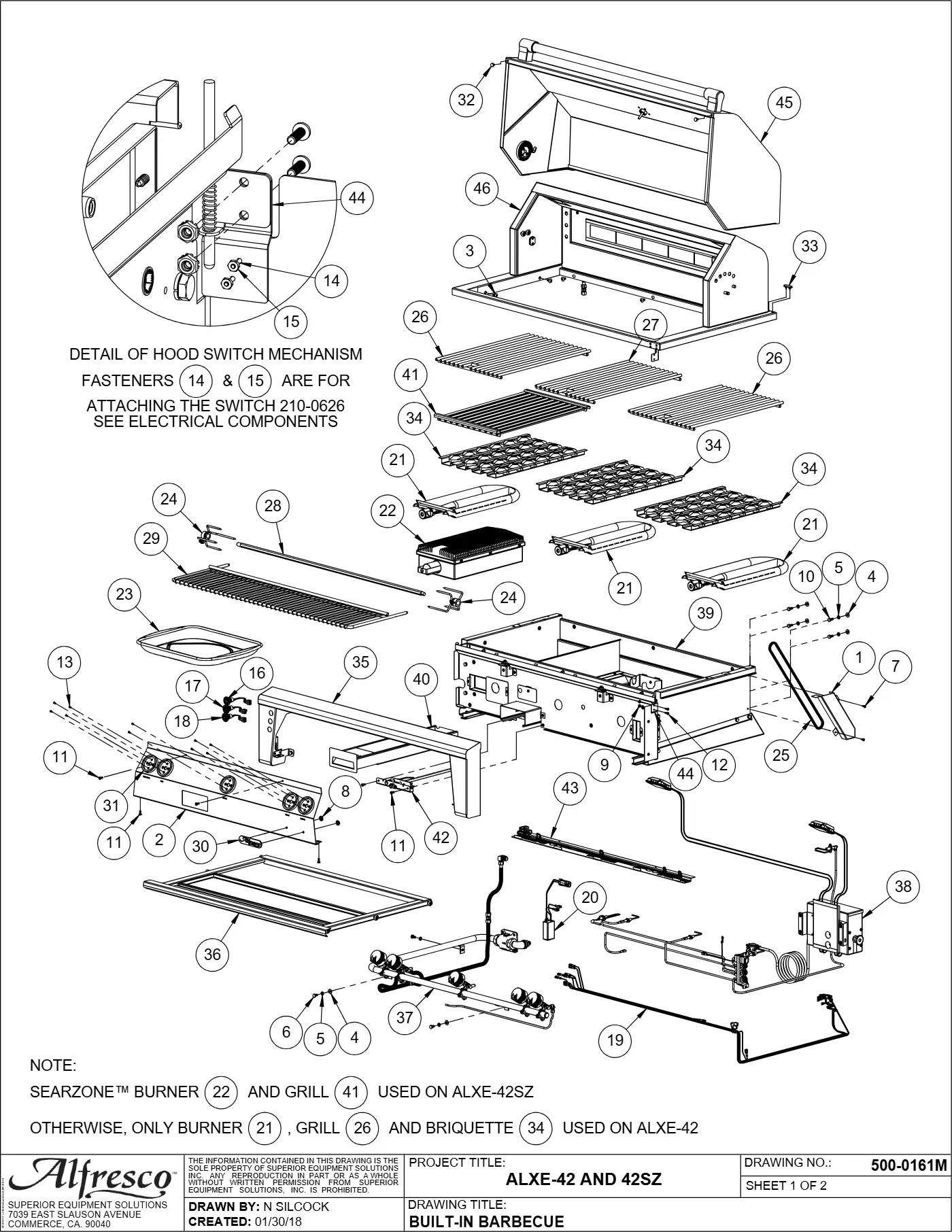 ALXE-42 and ALXE-42SZ Grill Complete Unit (Main Assembly) parts diagram