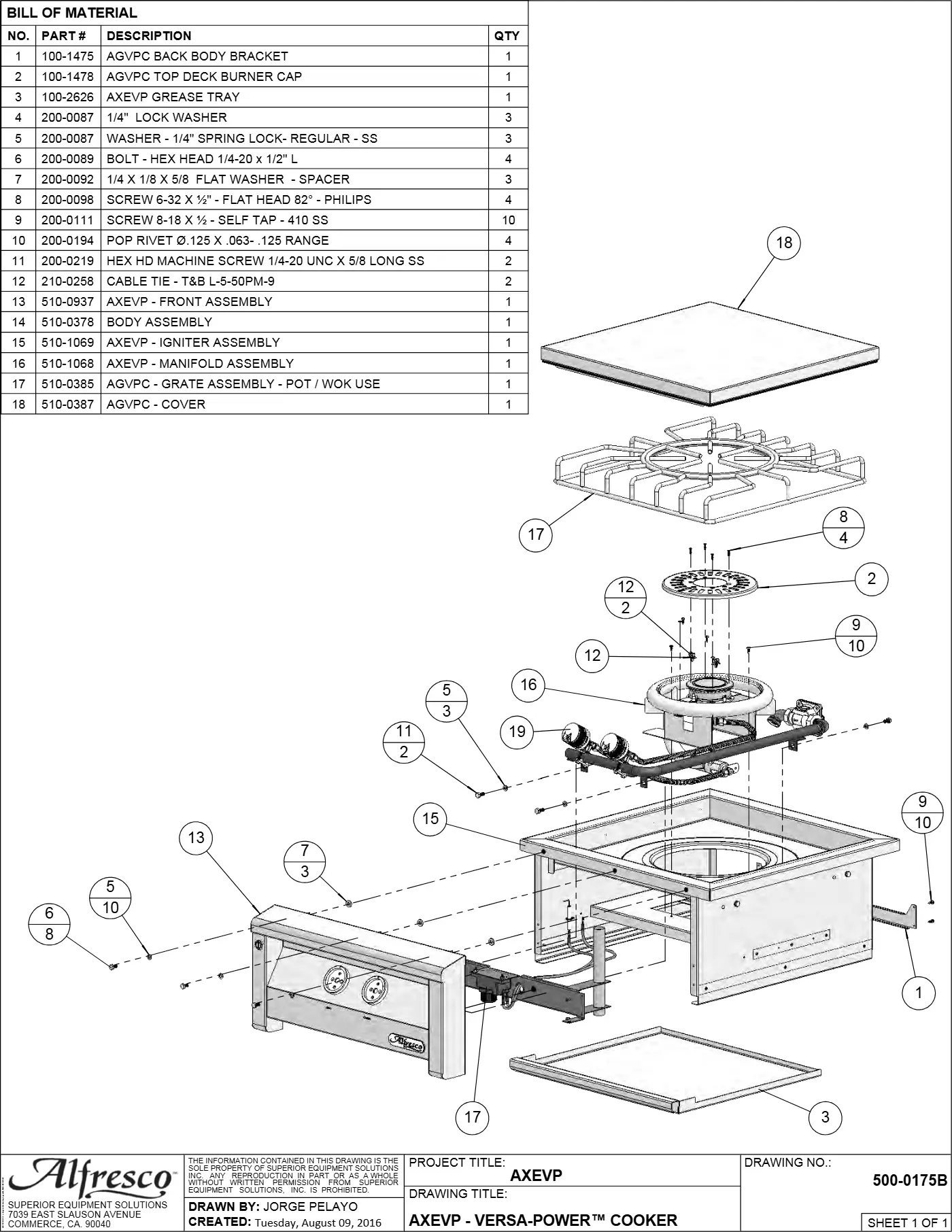 AXEVP Versa Power Burner Complete Unit (Main Assembly) parts diagram