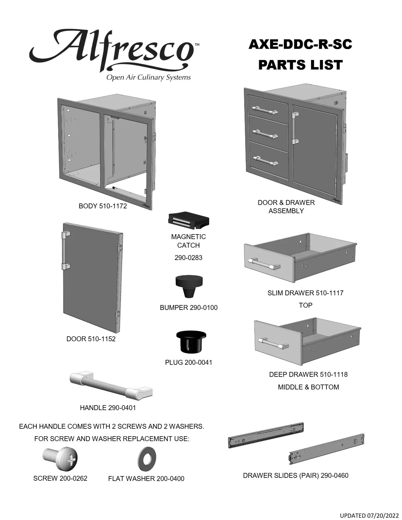 AXE-DDC-R-SC Door and Drawer Combo Parts parts diagram