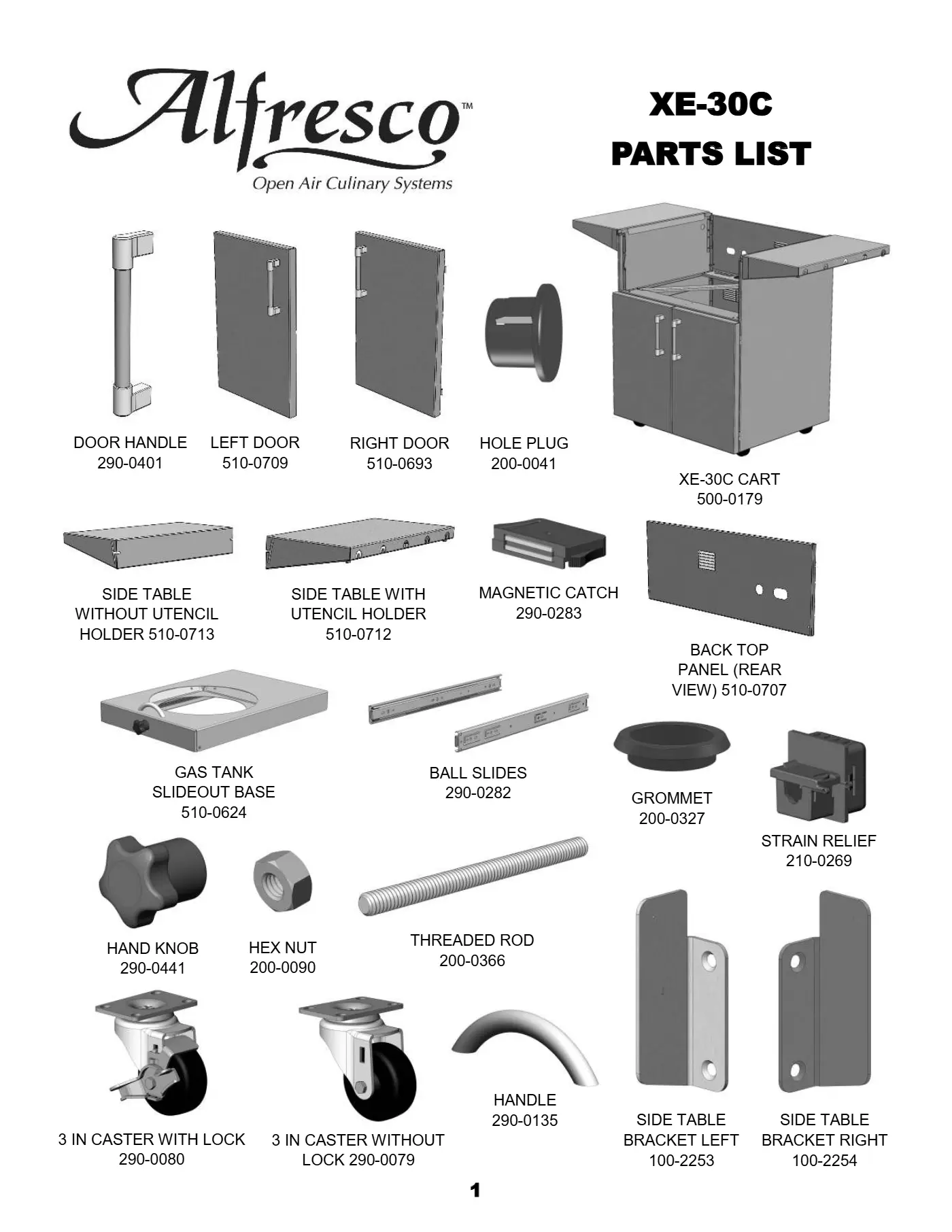 XE-30C Grill Cart Parts page 1 parts diagram