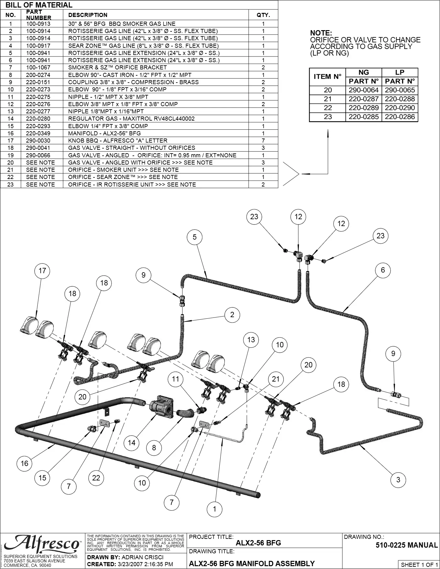 ALX2-56BFG Grill Bfg Manifold Assembly parts diagram