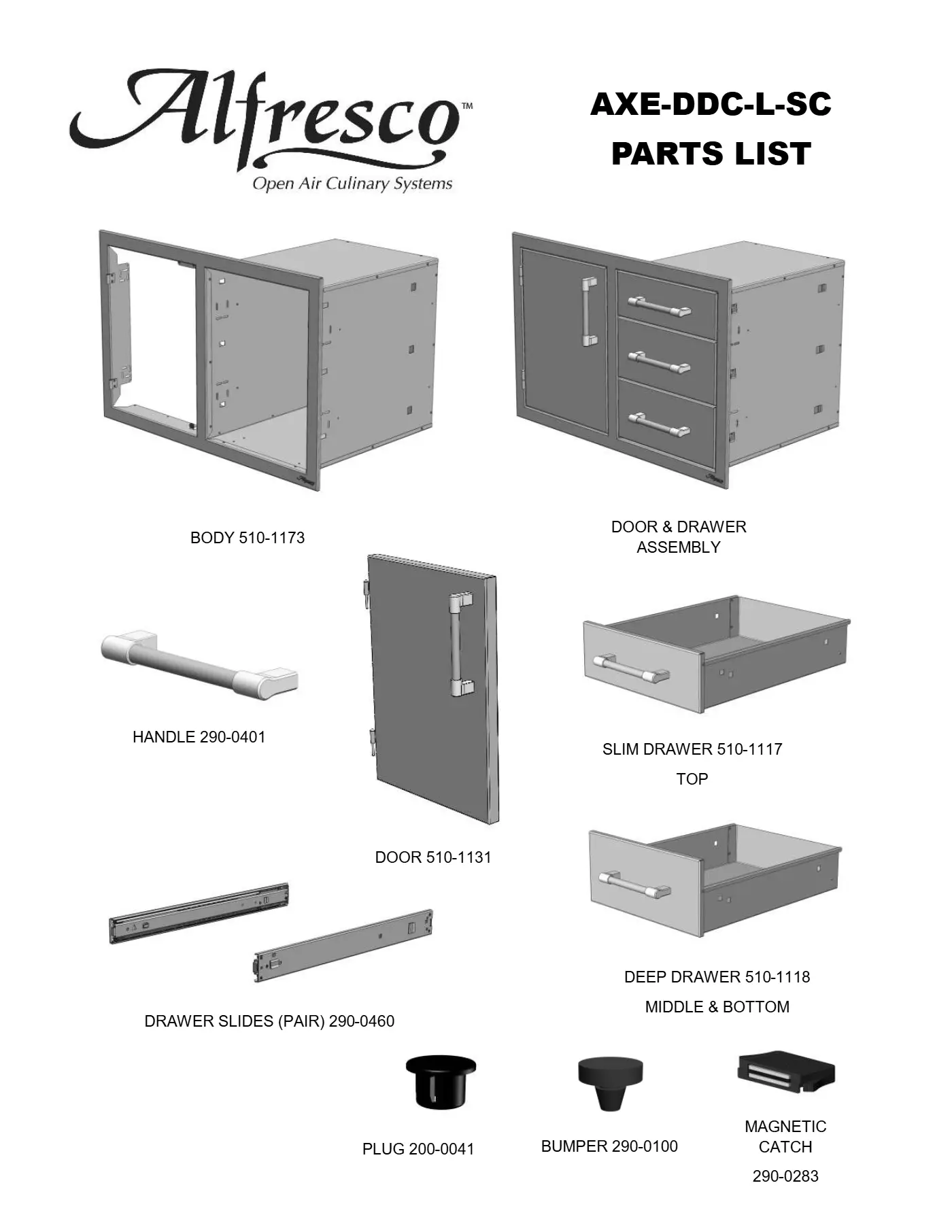 AXE-DDC-L-SC Door and Drawer Combo Parts parts diagram