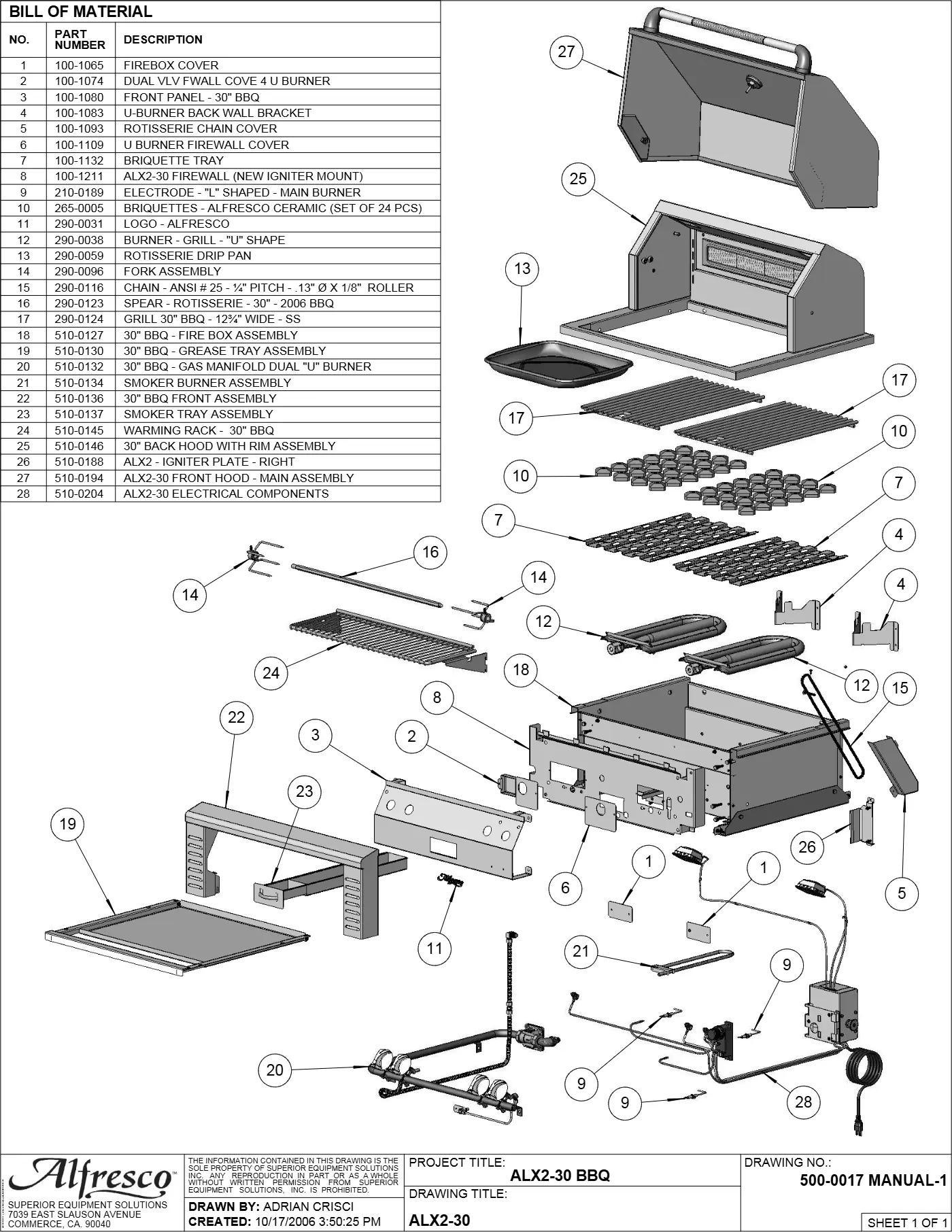 ALX2-30 Grill Complete Unit (Main Assembly) parts diagram