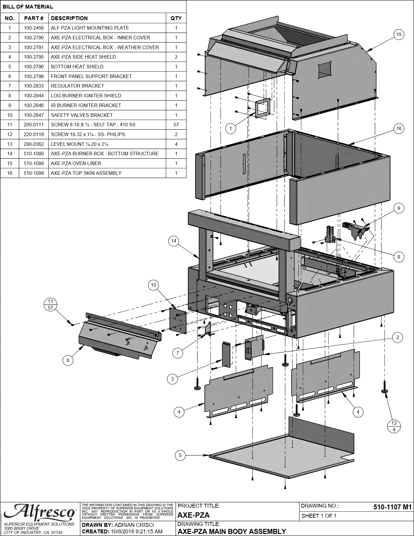 AXE-PZA Pizza Oven Plus Main Body Assembly parts diagram