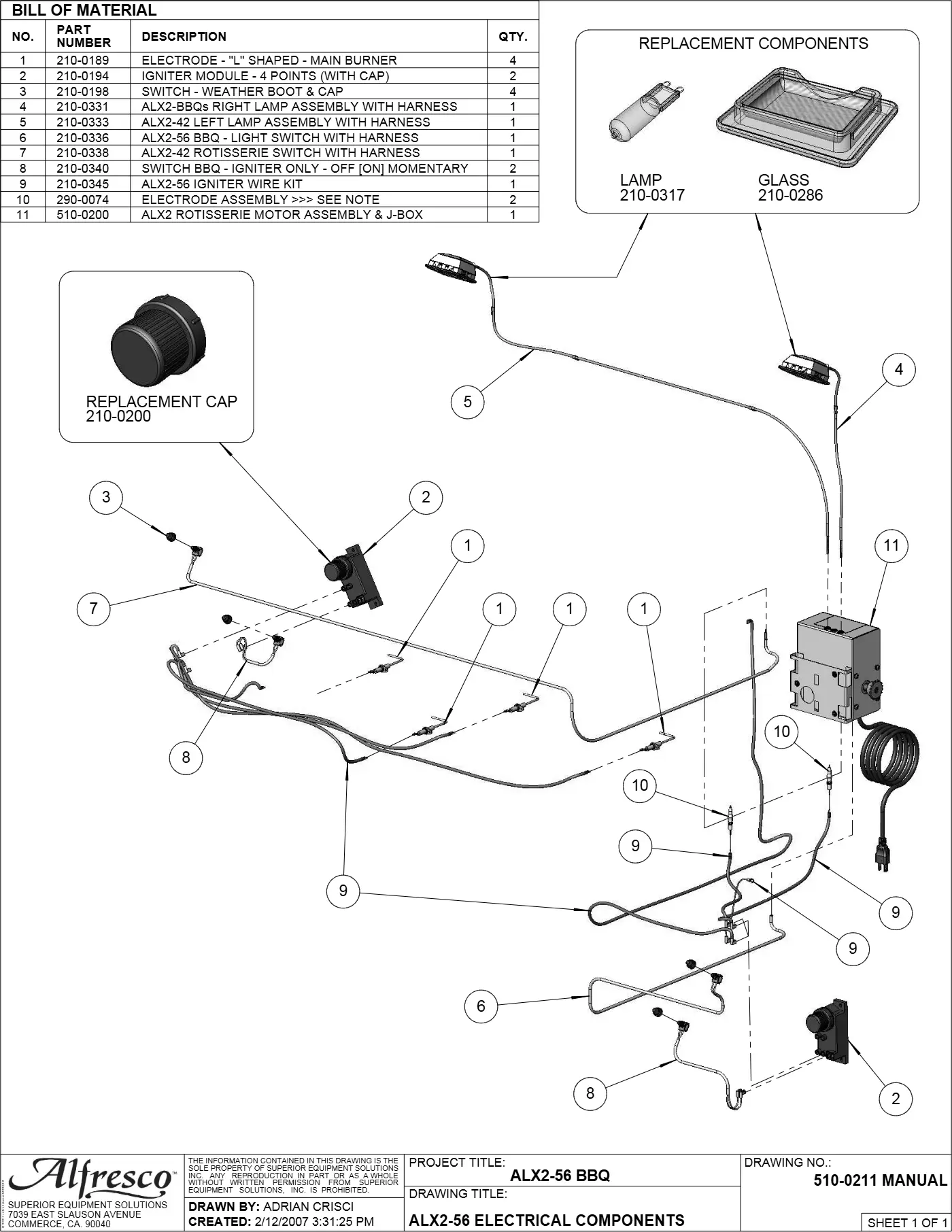 ALX2-56 Grill Electrical Components parts diagram