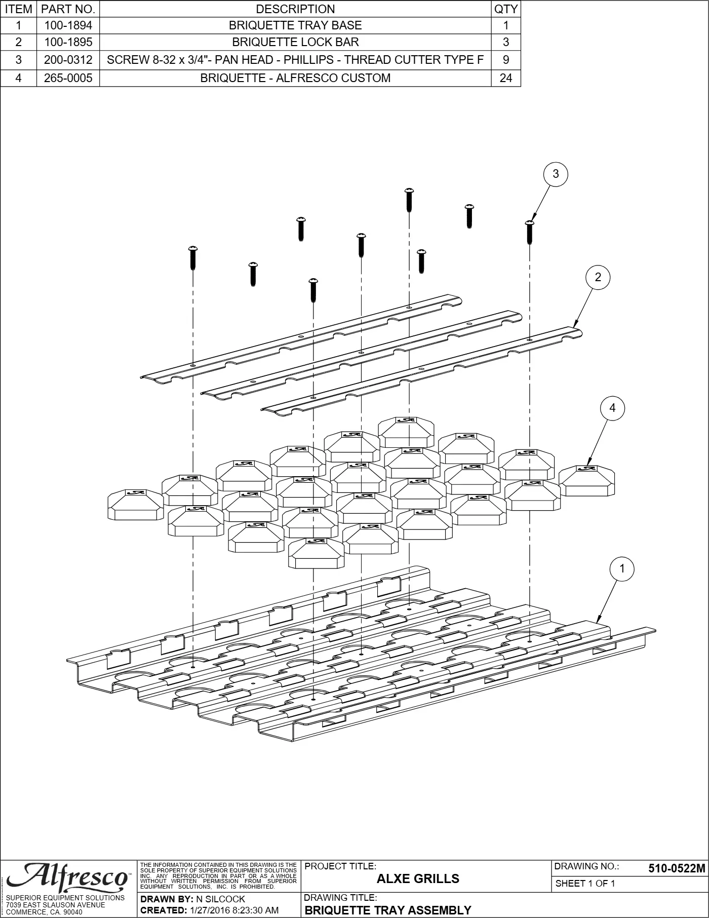 ALXE-42 and ALXE-42SZ Grill Briquette Tray Assembly parts diagram
