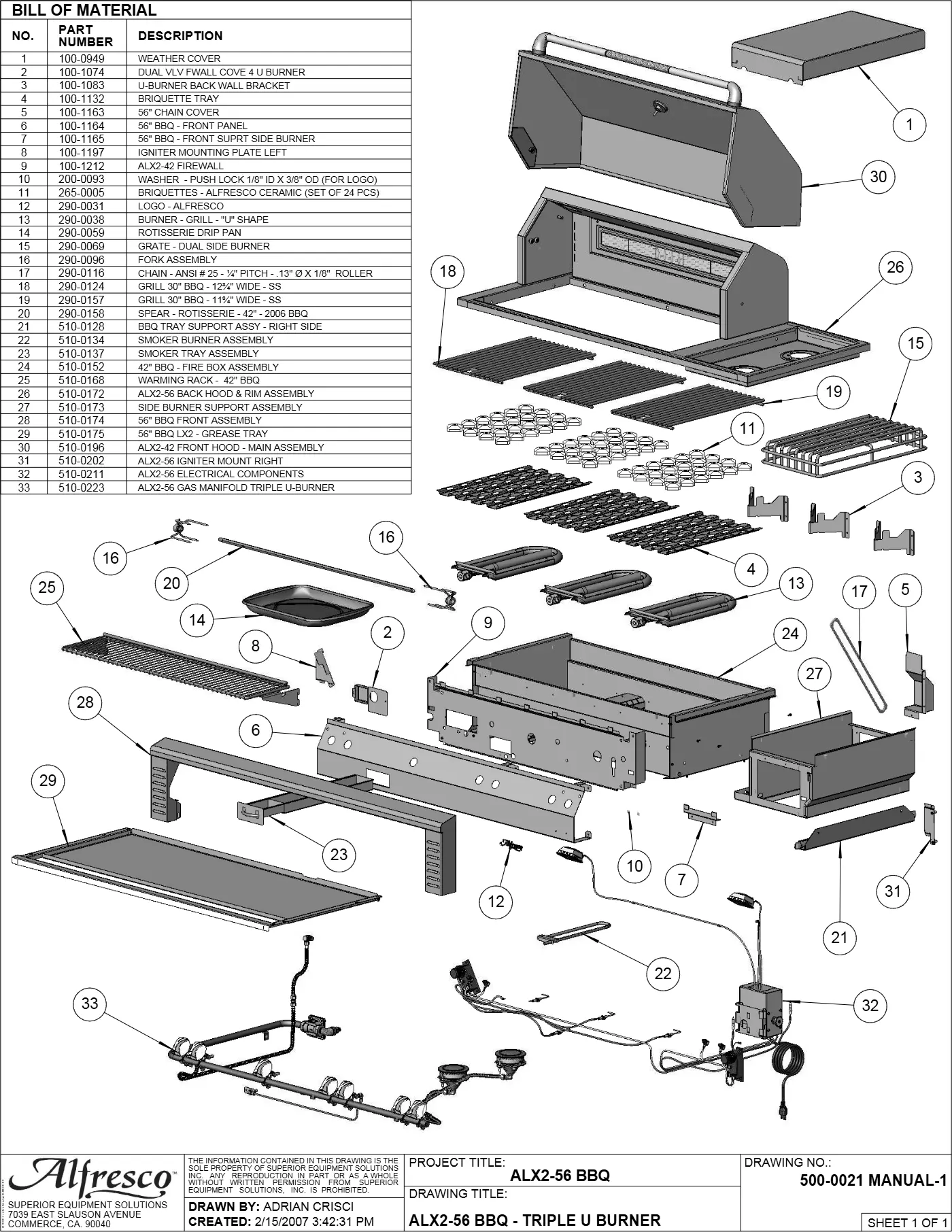 ALX2-56 Grill Complete Unit (Main Assembly) parts diagram