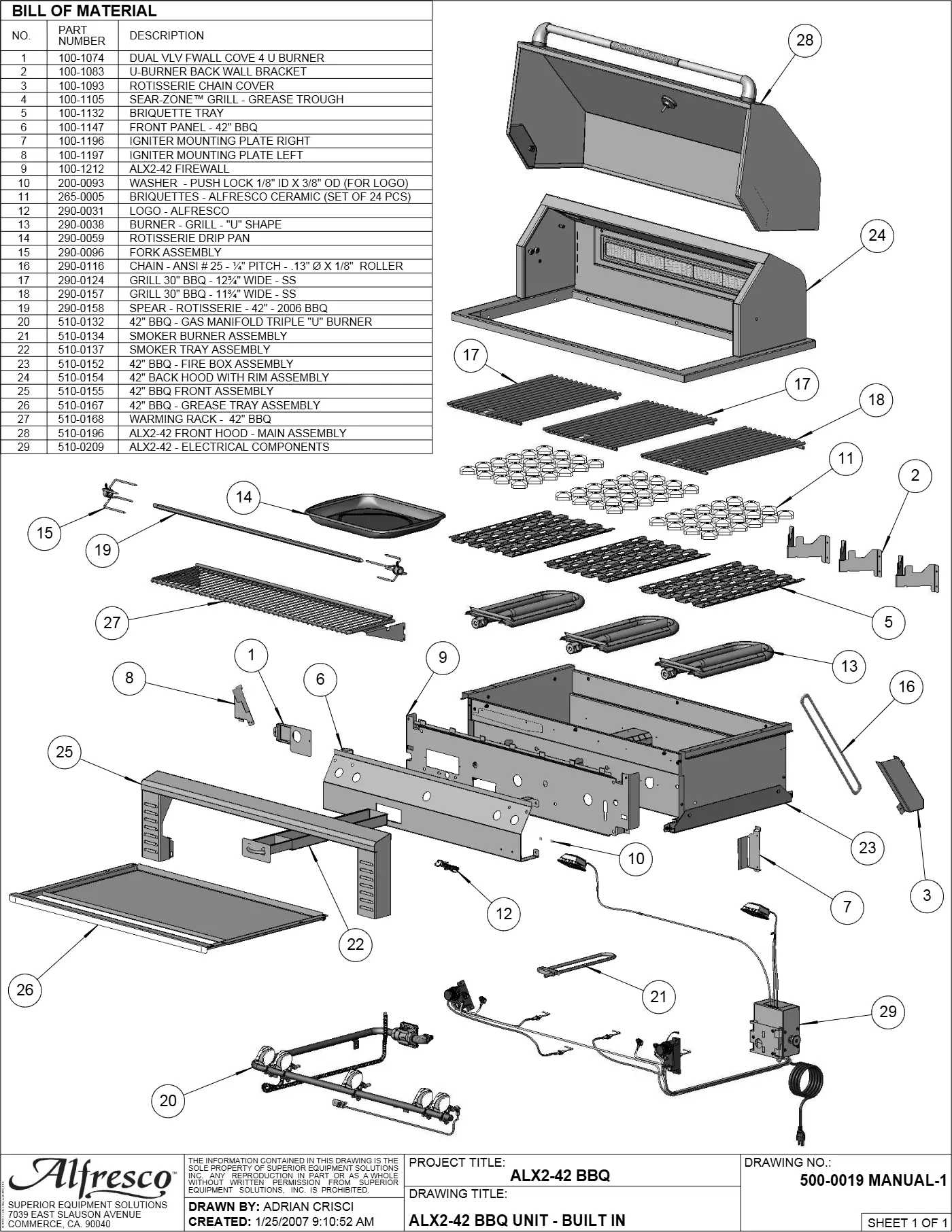 ALX2-42 Grill Complete Unit (Main Assembly) parts diagram
