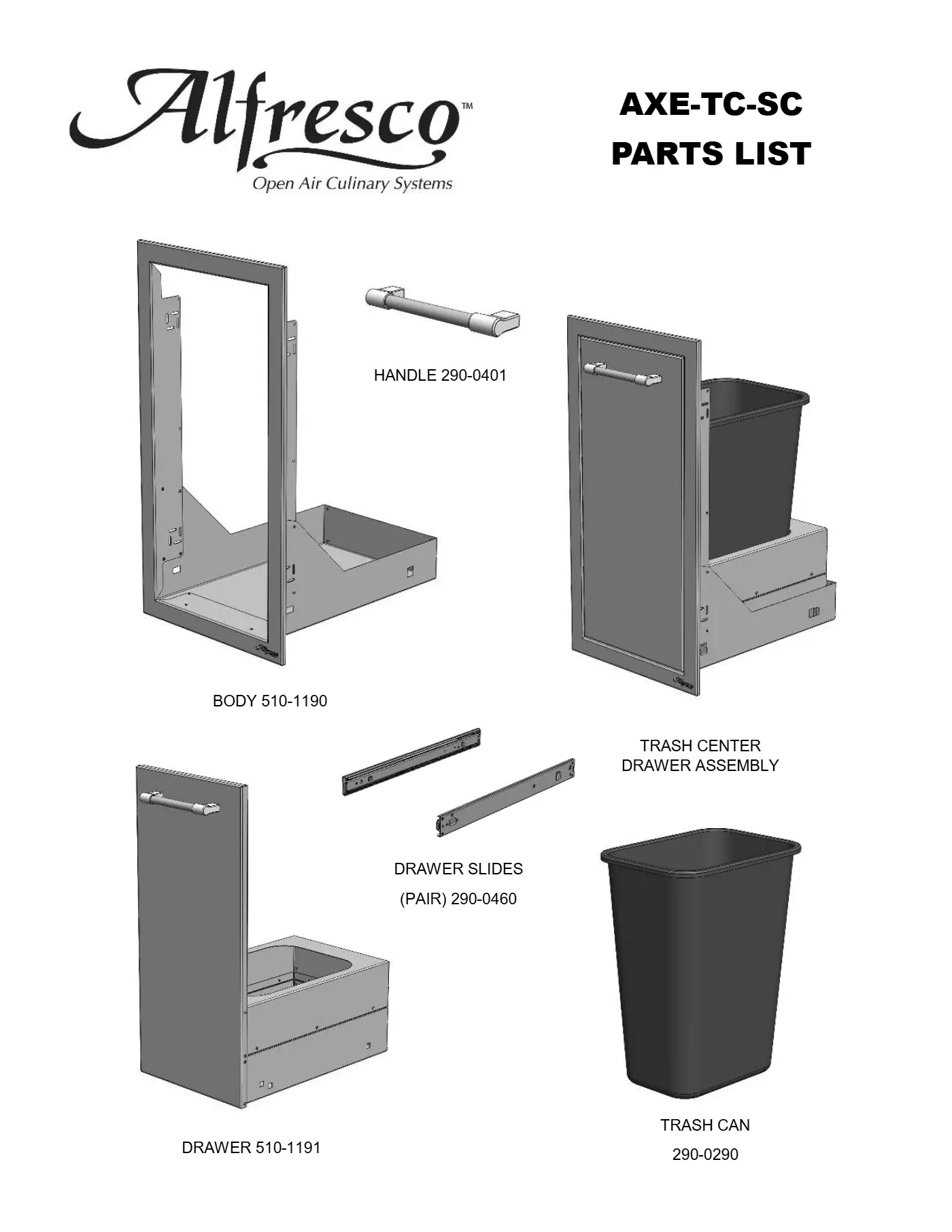 AXE-TC Trash Center Parts parts diagram