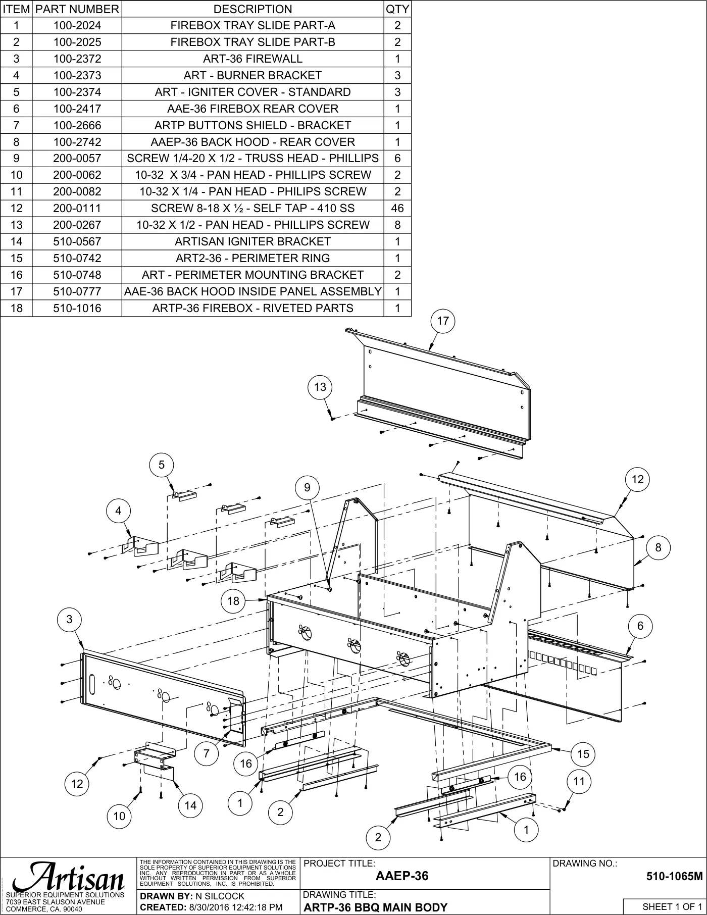 AAEP-36 Grill BBQ Main Body parts diagram